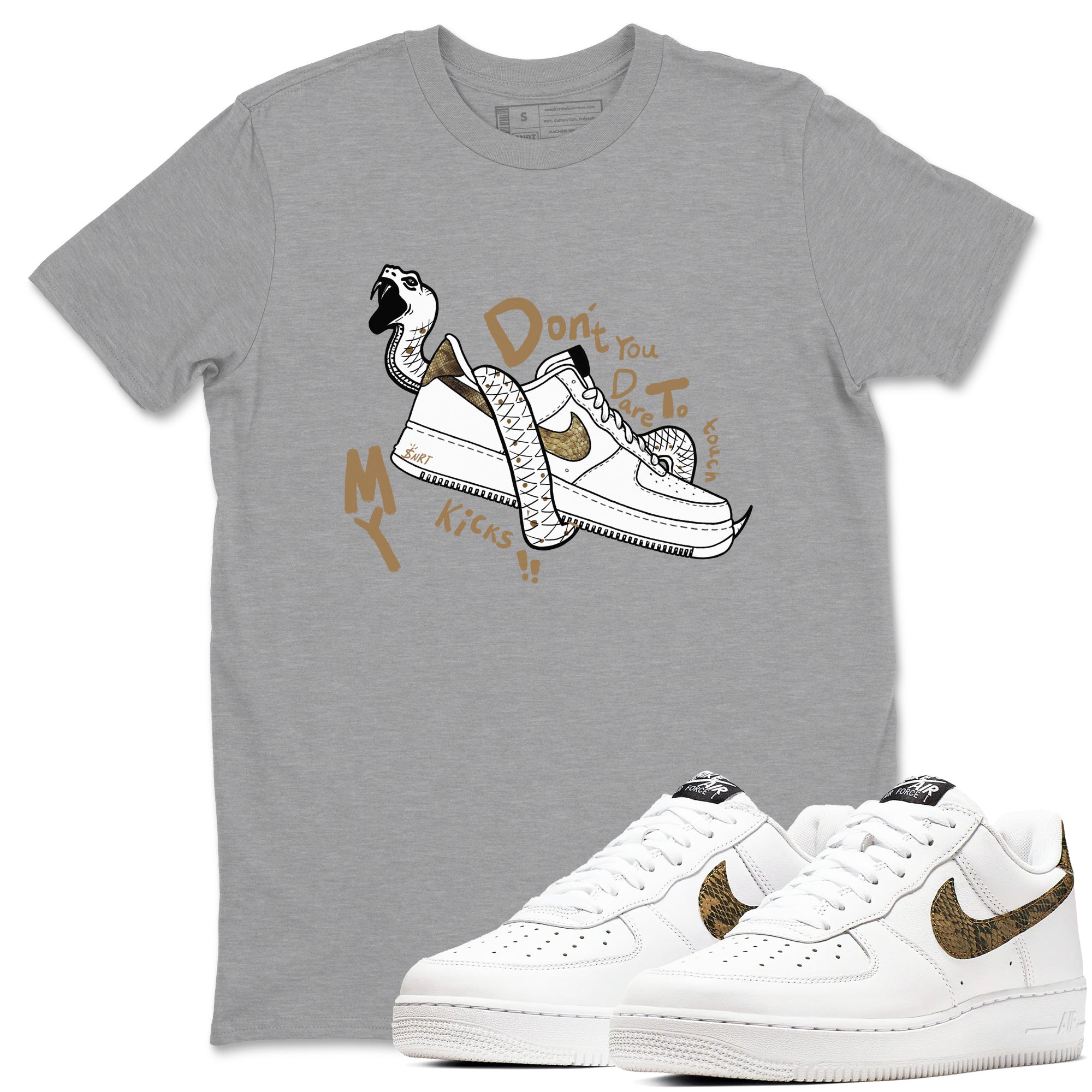 Air Force 1 Ivory Snake shirt to match jordans Don't Touch My Kicks sneaker tees Air Force 1 Ivory Snake Drip Gear Zone unisex cotton Heather Grey 1 crew neck shirt