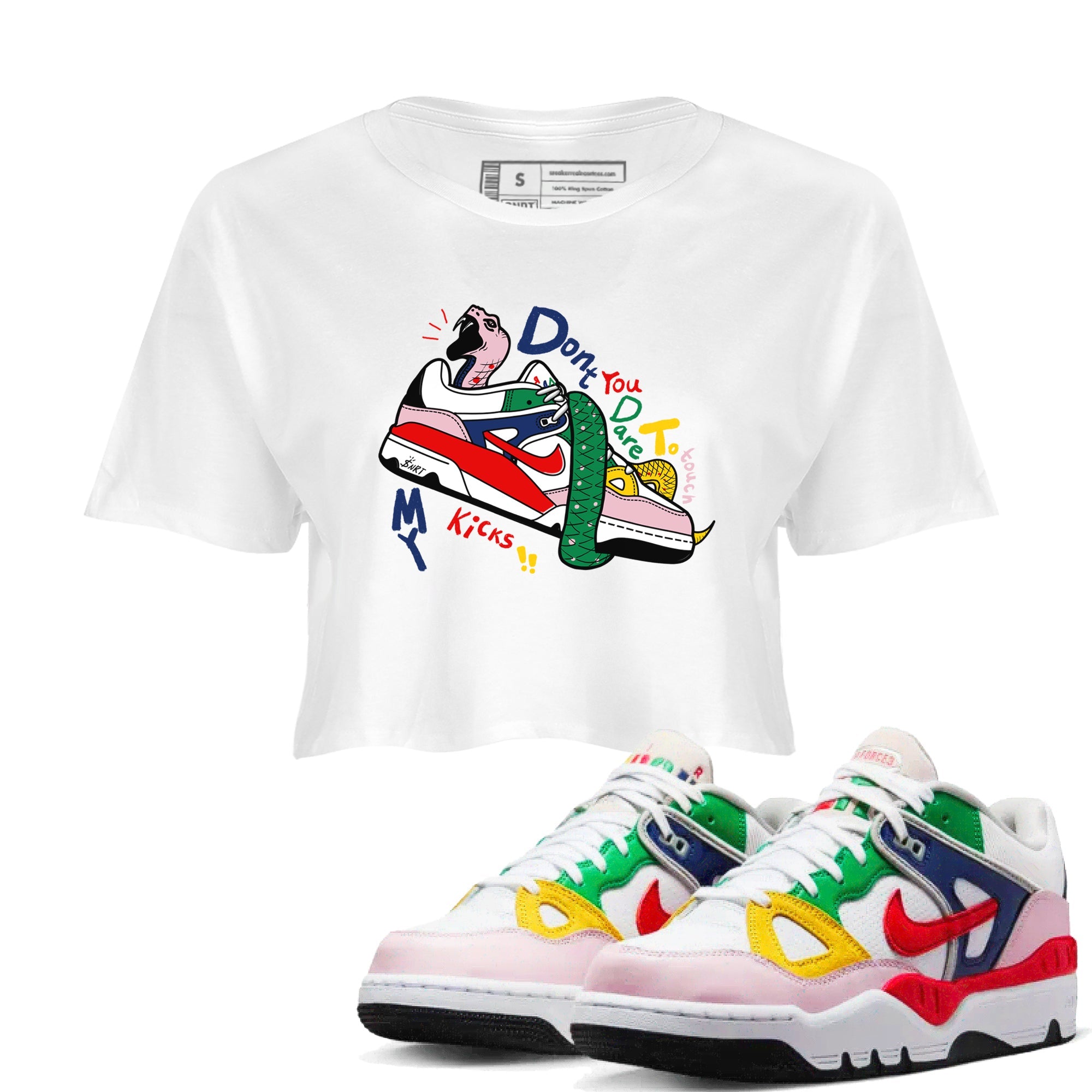 AF 3 Nigo shirtsto match jordans Don't Touch My Kicks sneaker match tees Air Force 3 Low x Nigo Blue Void and Tour Yellow match shoes to clothes Drip Gear Zone unisex cotton White 1 crop tee