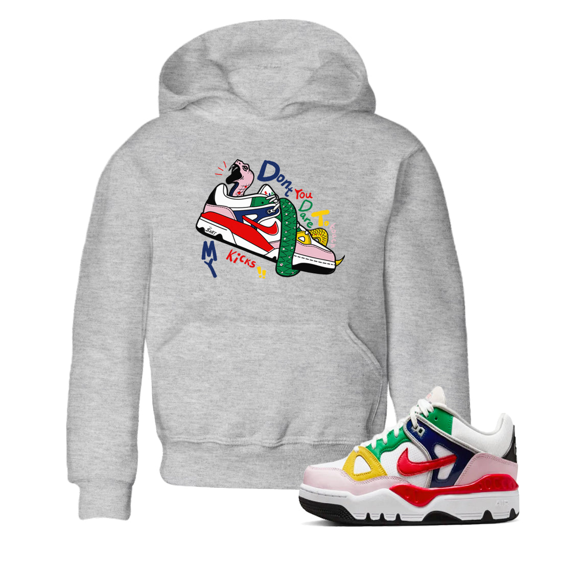 AF 3 Nigo shirtsto match jordans Don't Touch My Kicks sneaker match tees Air Force 3 Low x Nigo Blue Void and Tour Yellow match shoes to clothes Drip Gear Zone Youth Baby Heather Grey 1 tee