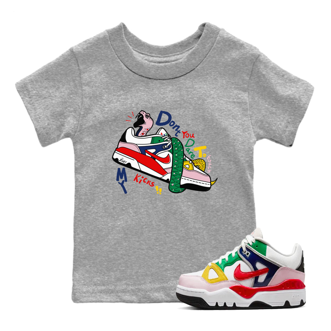 AF 3 Nigo shirtsto match jordans Don't Touch My Kicks sneaker match tees Air Force 3 Low x Nigo Blue Void and Tour Yellow match shoes to clothes Drip Gear Zone Youth Baby Heather Grey 1 tee
