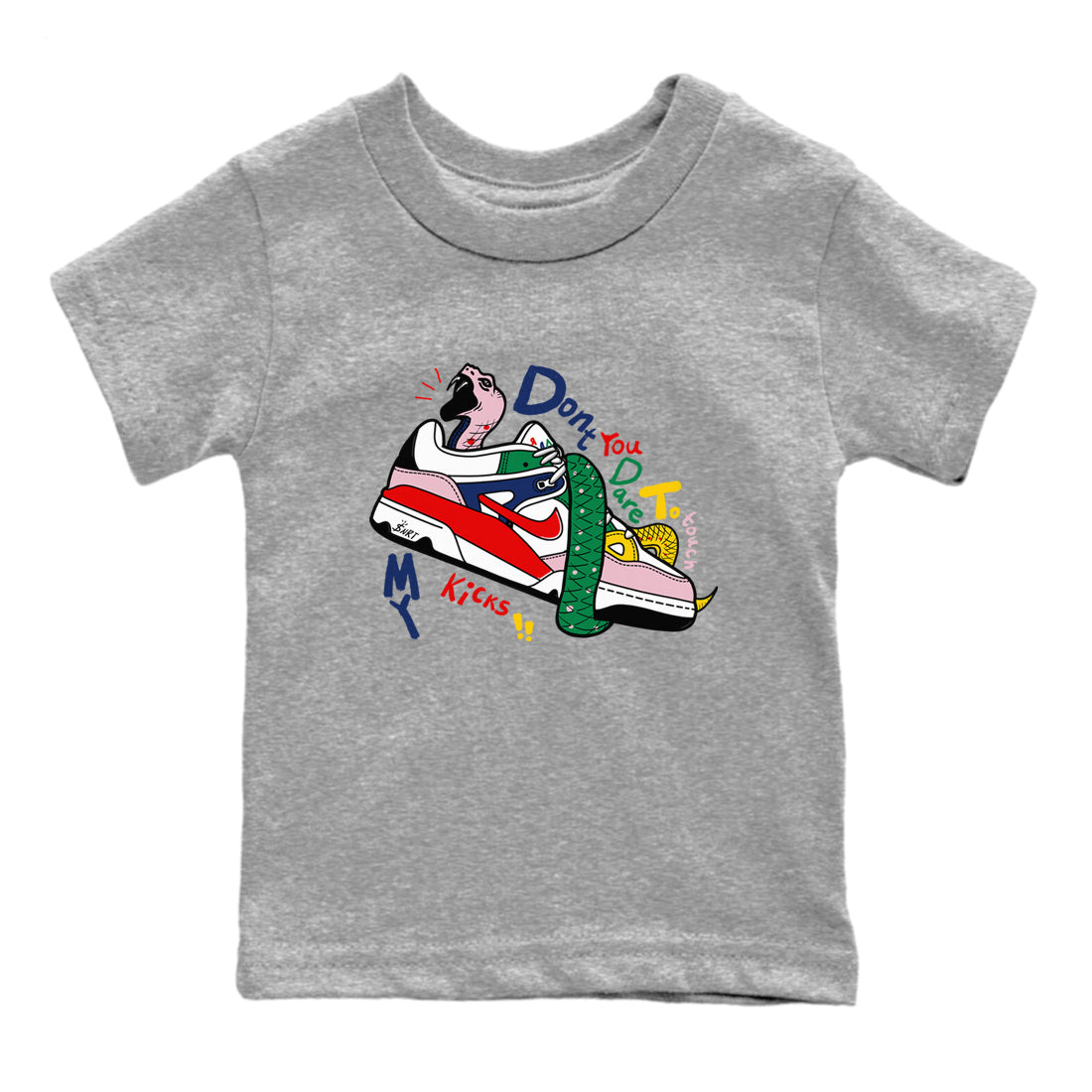 AF 3 Nigo shirtsto match jordans Don't Touch My Kicks sneaker match tees Air Force 3 Low x Nigo Blue Void and Tour Yellow match shoes to clothes Drip Gear Zone Youth Baby Heather Grey 2 tee