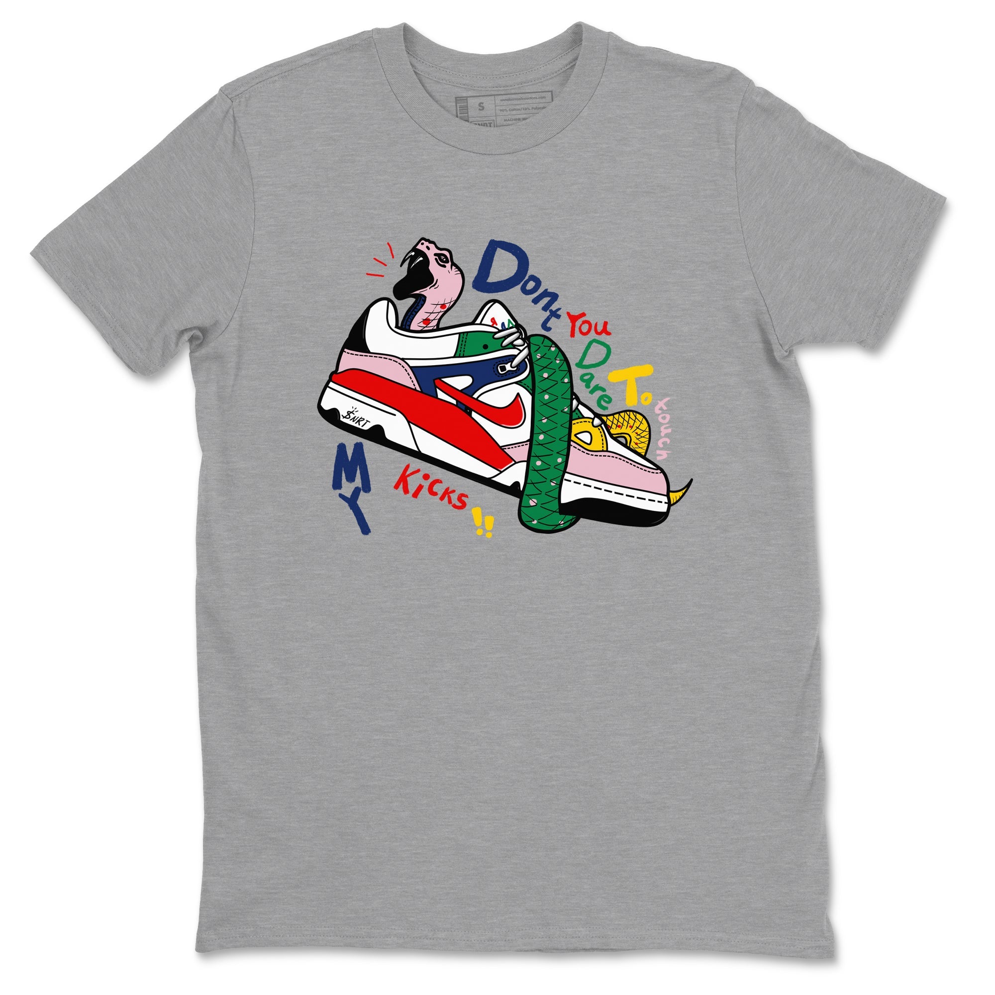 AF 3 Nigo shirtsto match jordans Don't Touch My Kicks sneaker match tees Air Force 3 Low x Nigo Blue Void and Tour Yellow match shoes to clothes Drip Gear Zone unisex cotton Heather Grey 2 shirts