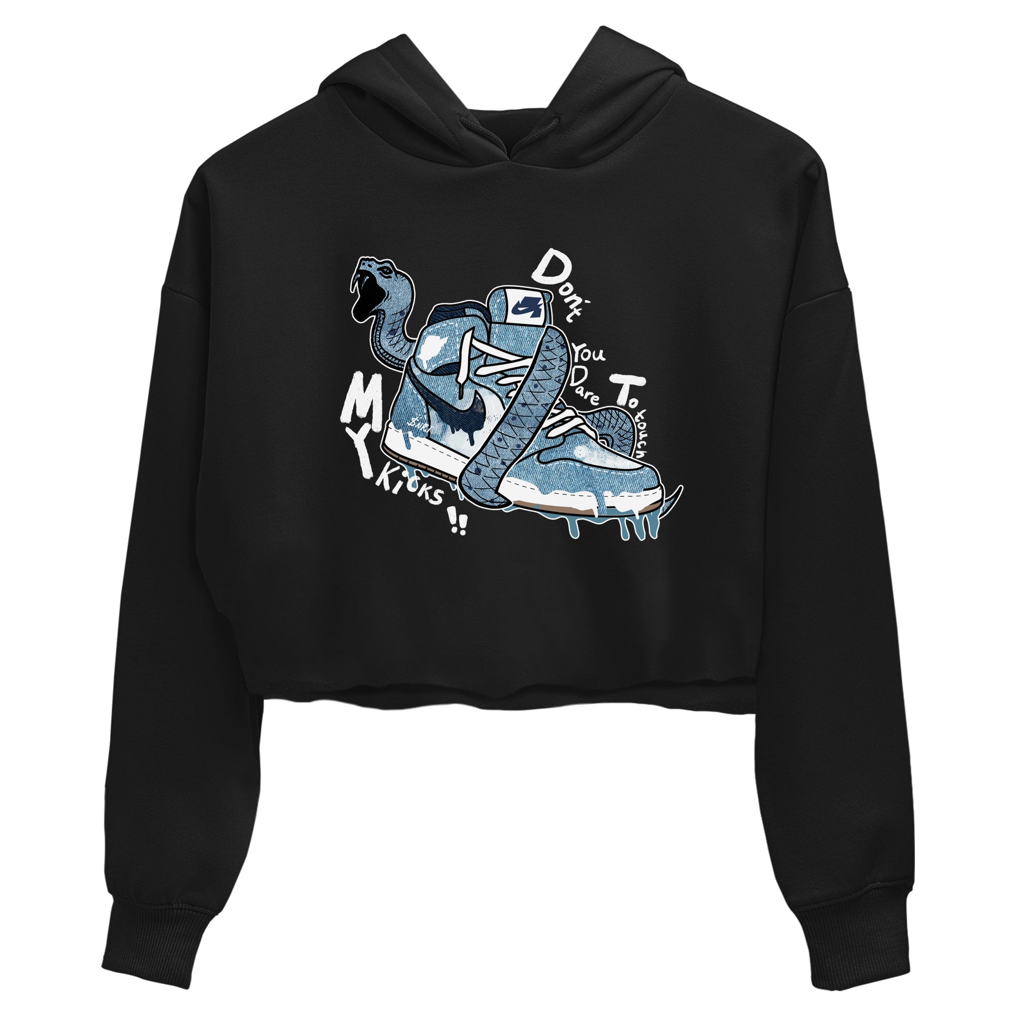 1s Denim shirts to match jordans Don't Touch My Kicks sneaker match tees Air Jordan 1 Denim Drip Gear Zone streetwear brand Black 2 crop tee
