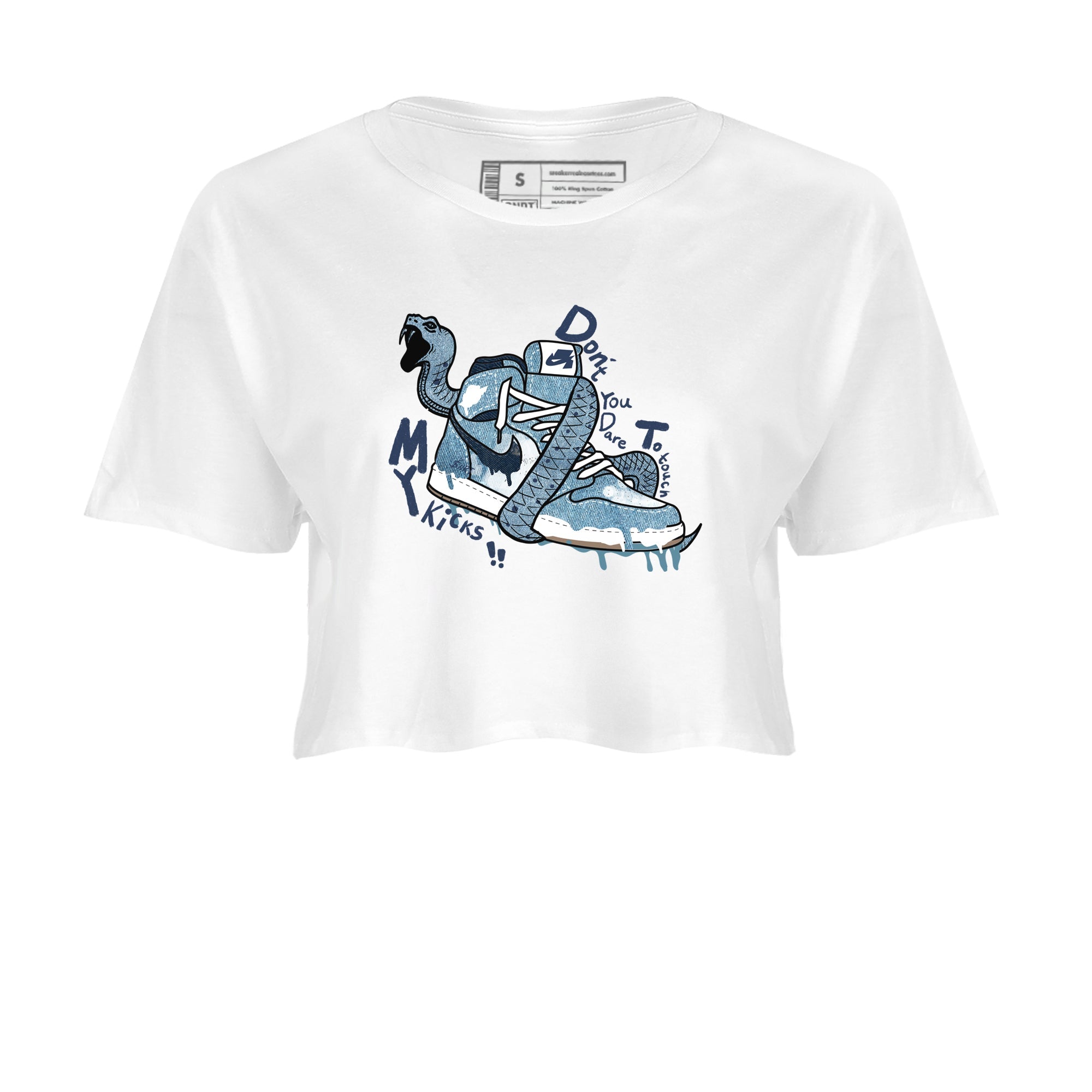 1s Denim shirts to match jordans Don't Touch My Kicks sneaker match tees Air Jordan 1 Denim Drip Gear Zone streetwear brand White 2 crop tee
