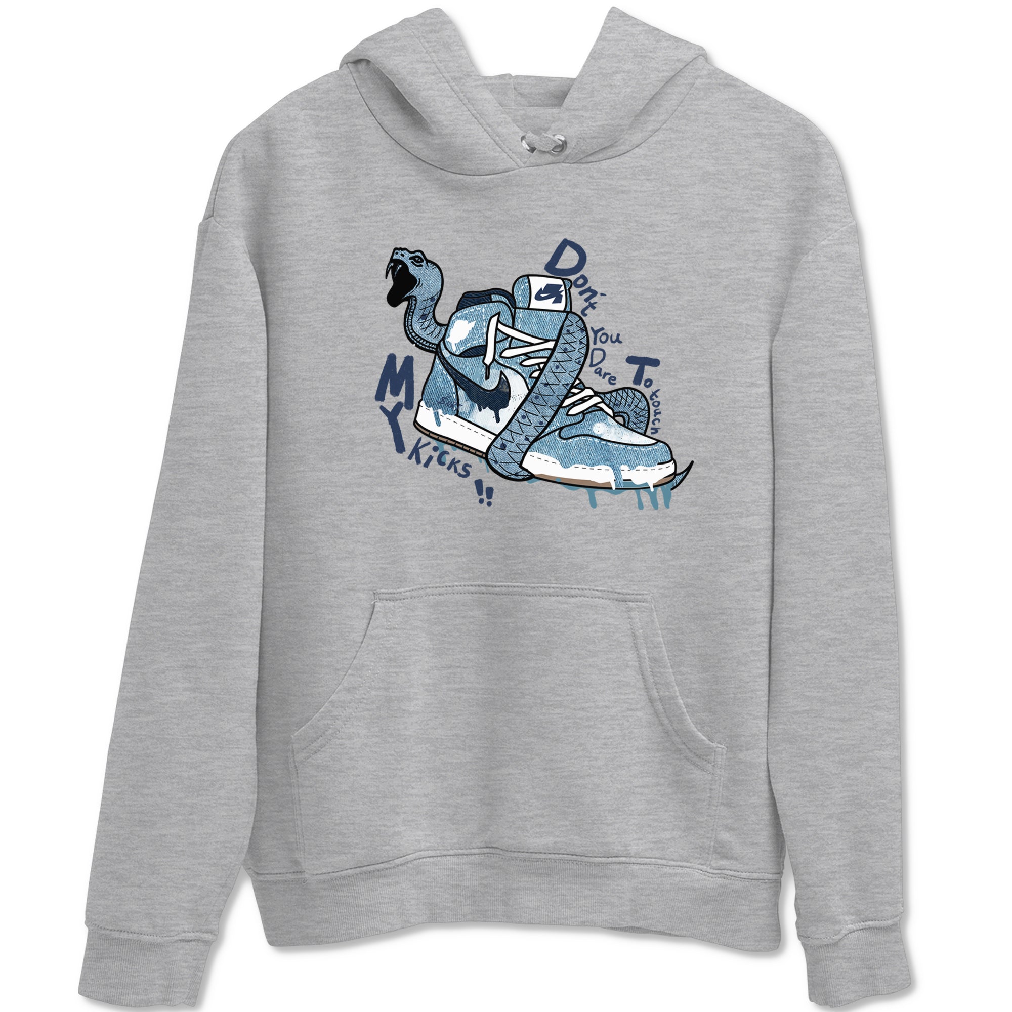 1s Denim shirts to match jordans Don't Touch My Kicks sneaker match tees Air Jordan 1 Denim Drip Gear Zone streetwear brand Heather Grey 2 unisex cotton tee