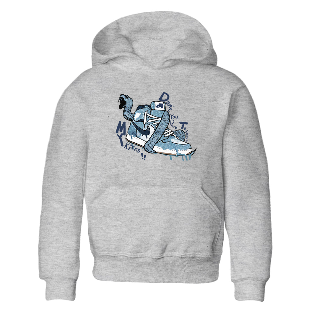 1s Denim shirts to match jordans Don't Touch My Kicks sneaker match tees Air Jordan 1 Denim Drip Gear Zone streetwear brand Baby and Youth Heather Grey 2 cotton tee
