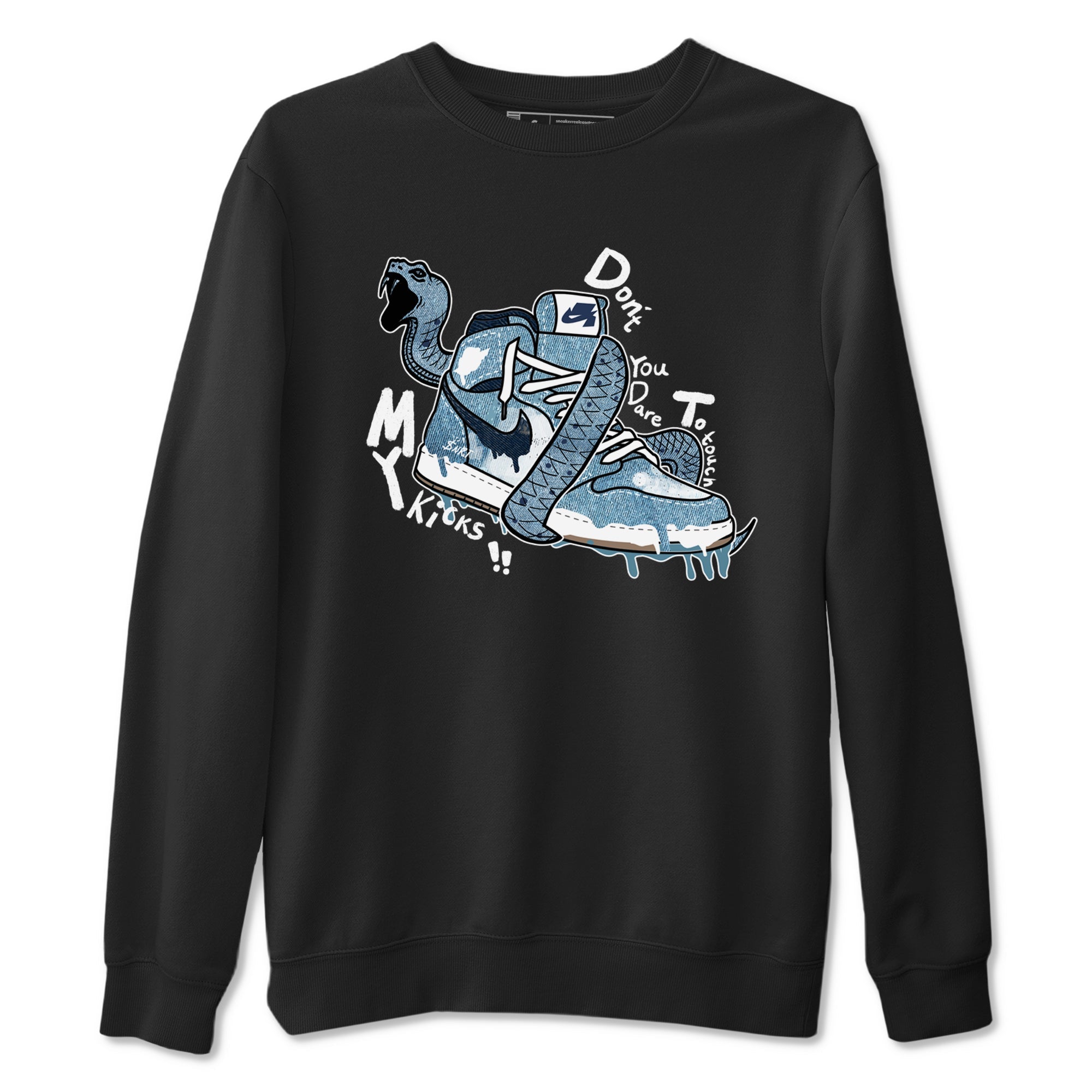 1s Denim shirts to match jordans Don't Touch My Kicks sneaker match tees Air Jordan 1 Denim Drip Gear Zone streetwear brand Black 2 unisex cotton tee