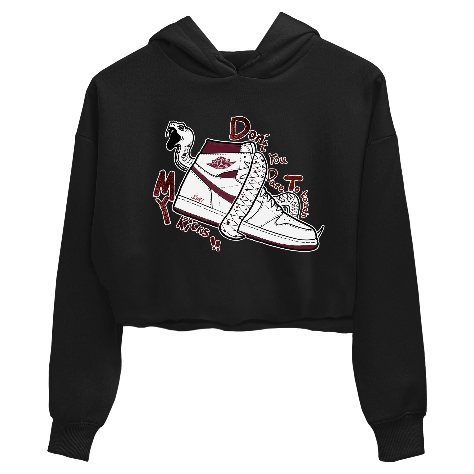 AJ1 High '85 Metallic Burgundy shirts to match jordans Don't Touch My Kicks sneaker match tees 1s High '85 Metallic Burgundy Drip Gear Zone streetwear brand Black 2 crop tee