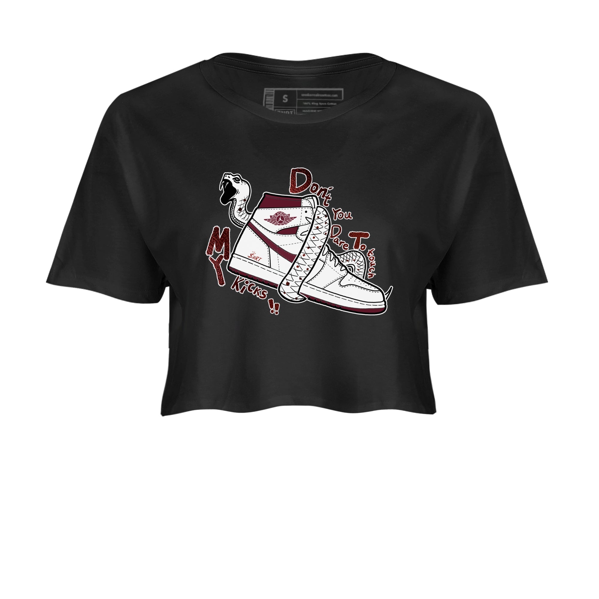 AJ1 High '85 Metallic Burgundy shirts to match jordans Don't Touch My Kicks sneaker match tees 1s High '85 Metallic Burgundy Drip Gear Zone streetwear brand Black 2 crop tee