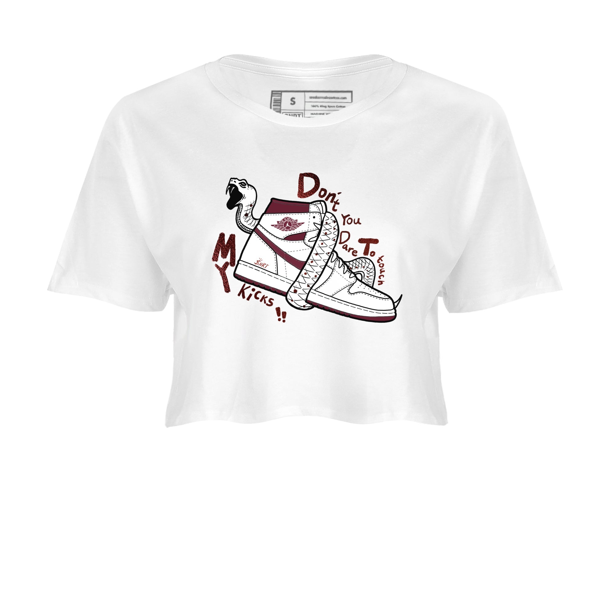 AJ1 High '85 Metallic Burgundy shirts to match jordans Don't Touch My Kicks sneaker match tees 1s High '85 Metallic Burgundy Drip Gear Zone streetwear brand White 2 crop tee