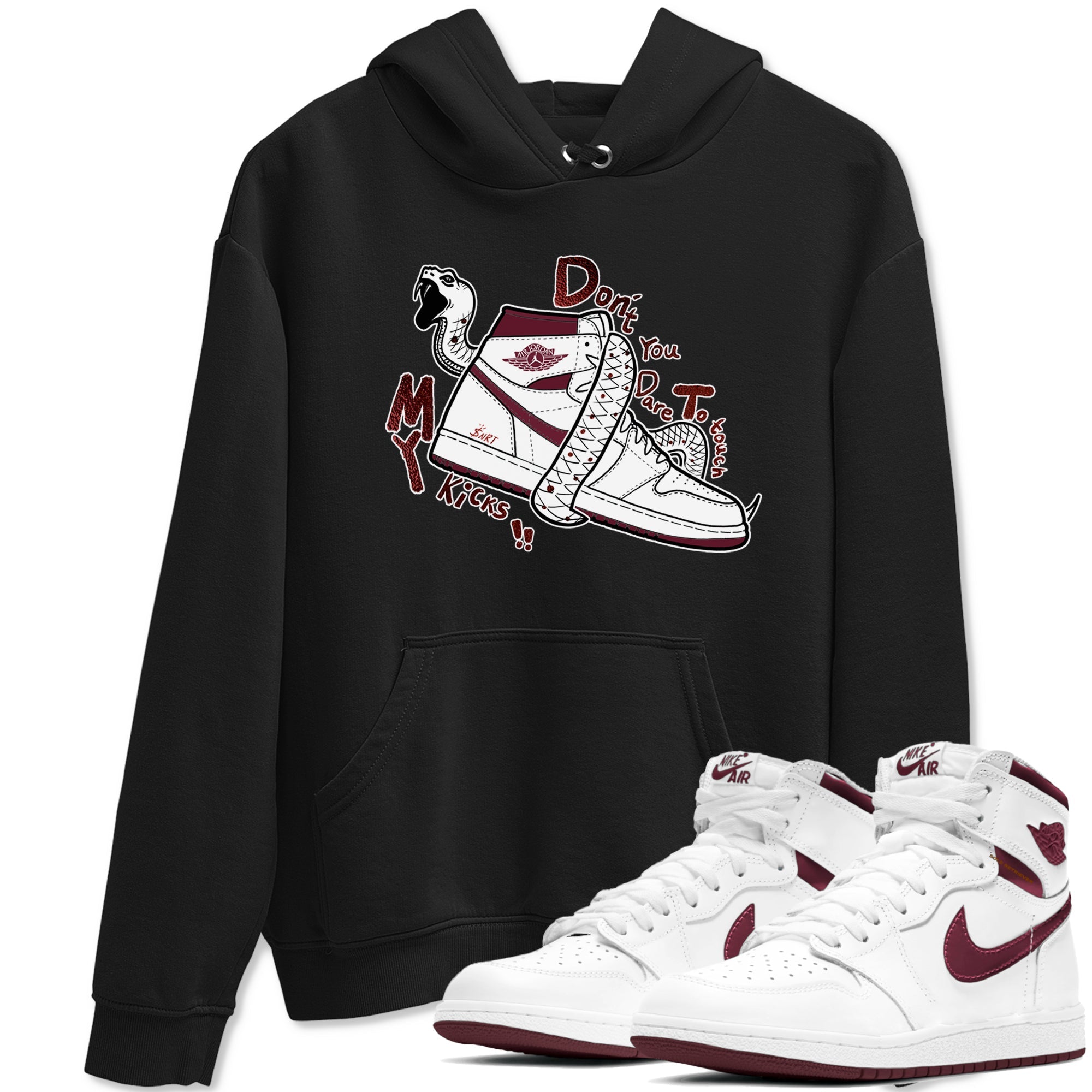 AJ1 High '85 Metallic Burgundy shirts to match jordans Don't Touch My Kicks sneaker match tees 1s High '85 Metallic Burgundy Drip Gear Zone streetwear brand Black 1 unisex cotton tee