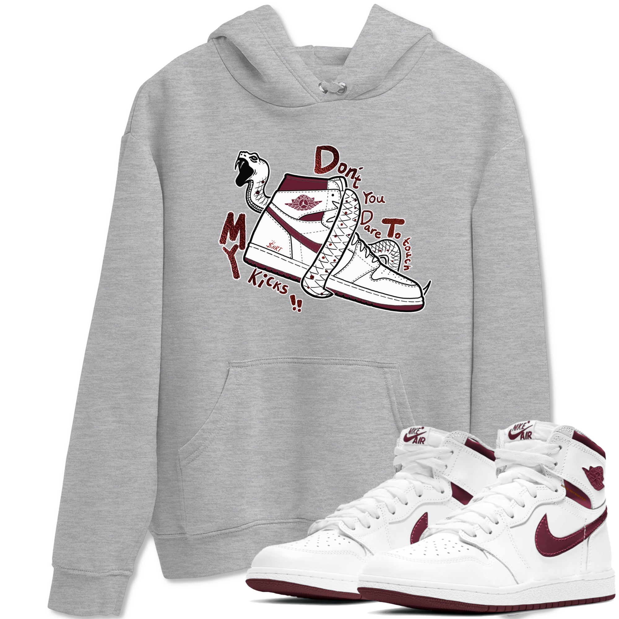 AJ1 High '85 Metallic Burgundy shirts to match jordans Don't Touch My Kicks sneaker match tees 1s High '85 Metallic Burgundy Drip Gear Zone streetwear brand Heather Grey 1 unisex cotton tee