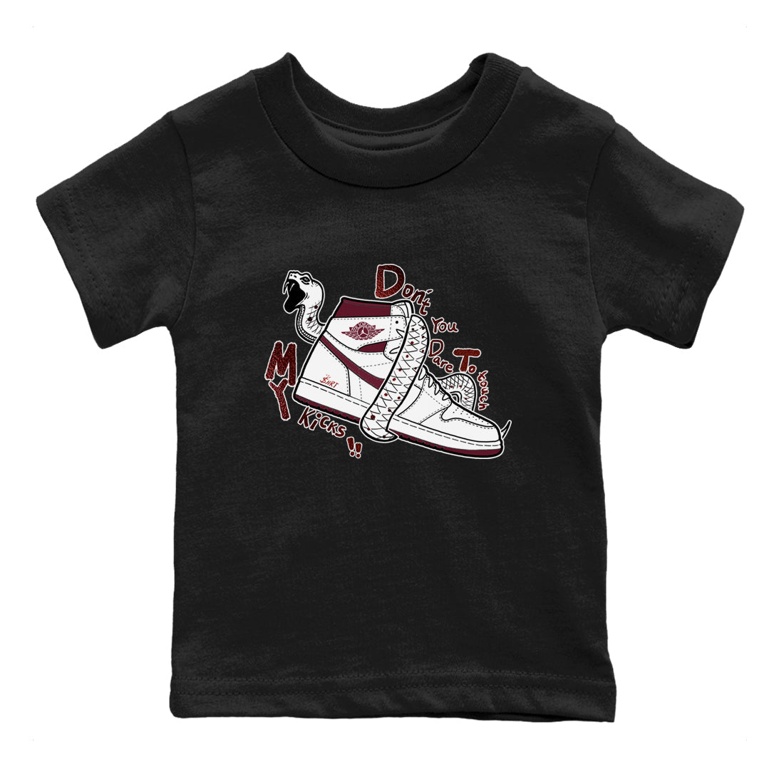 AJ1 High '85 Metallic Burgundy shirts to match jordans Don't Touch My Kicks sneaker match tees 1s High '85 Metallic Burgundy Drip Gear Zone streetwear brand Baby and Youth Black 2 cotton tee