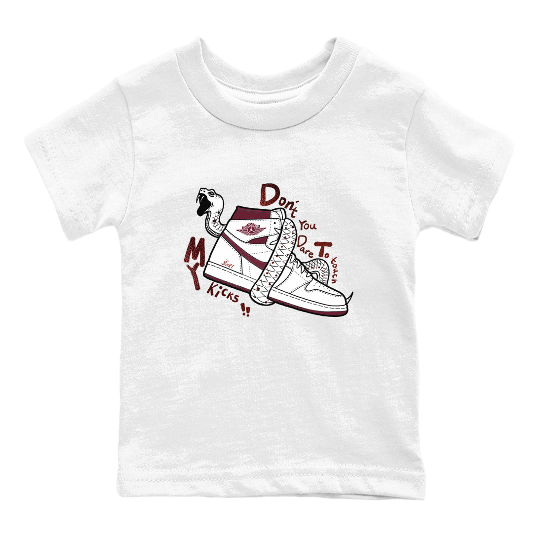 AJ1 High '85 Metallic Burgundy shirts to match jordans Don't Touch My Kicks sneaker match tees 1s High '85 Metallic Burgundy Drip Gear Zone streetwear brand Baby and Youth White 2 cotton tee