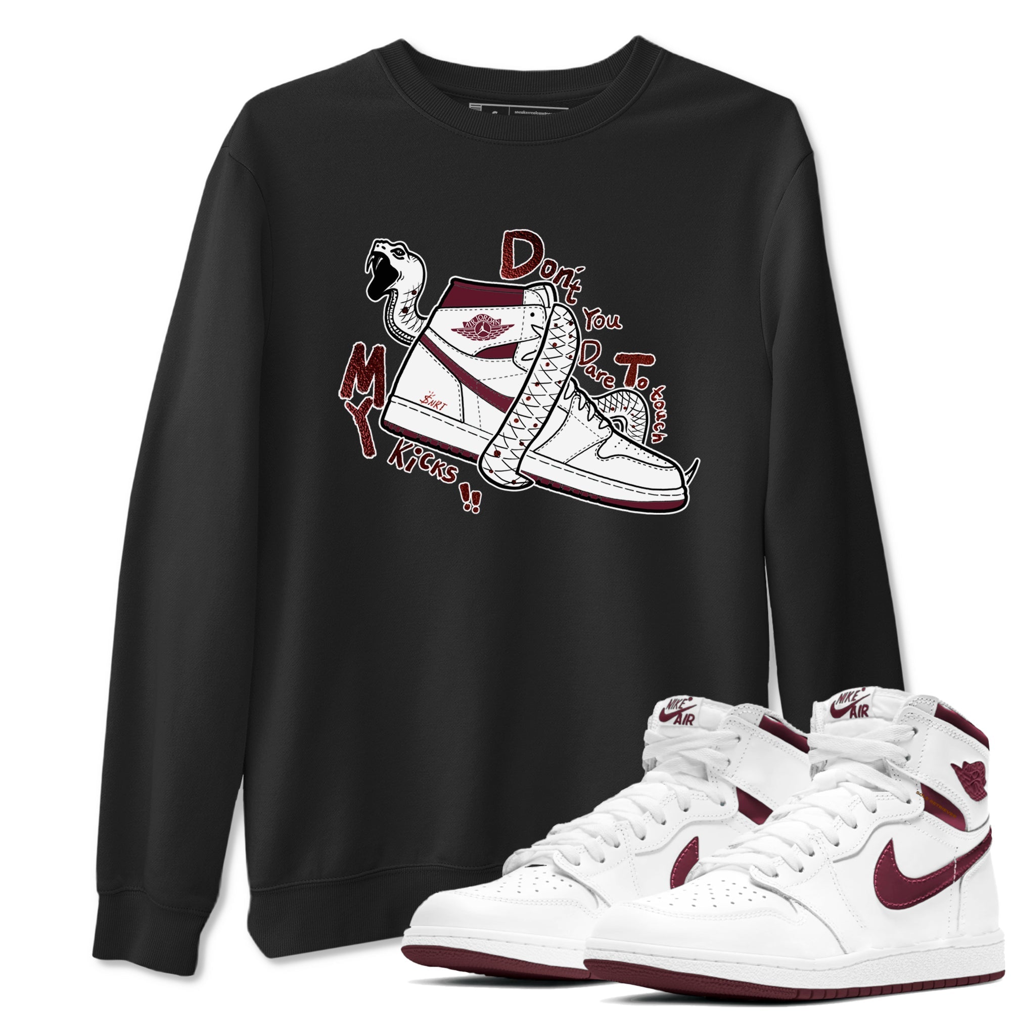 AJ1 High '85 Metallic Burgundy shirts to match jordans Don't Touch My Kicks sneaker match tees 1s High '85 Metallic Burgundy Drip Gear Zone streetwear brand Black 1 unisex cotton tee