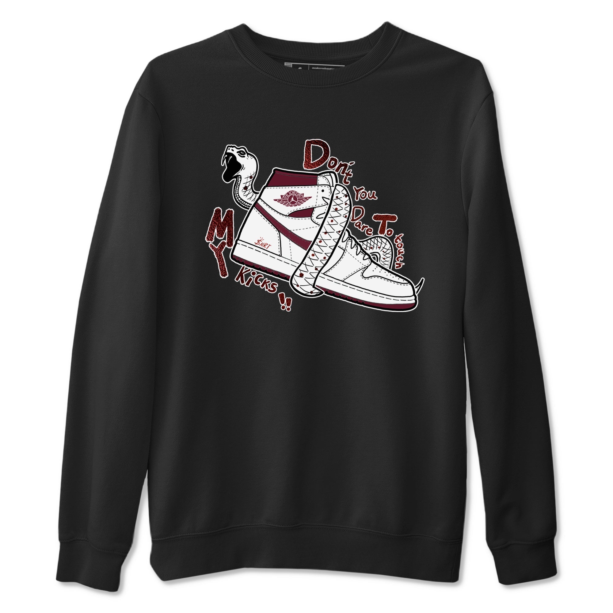 AJ1 High '85 Metallic Burgundy shirts to match jordans Don't Touch My Kicks sneaker match tees 1s High '85 Metallic Burgundy Drip Gear Zone streetwear brand Black 2 unisex cotton tee