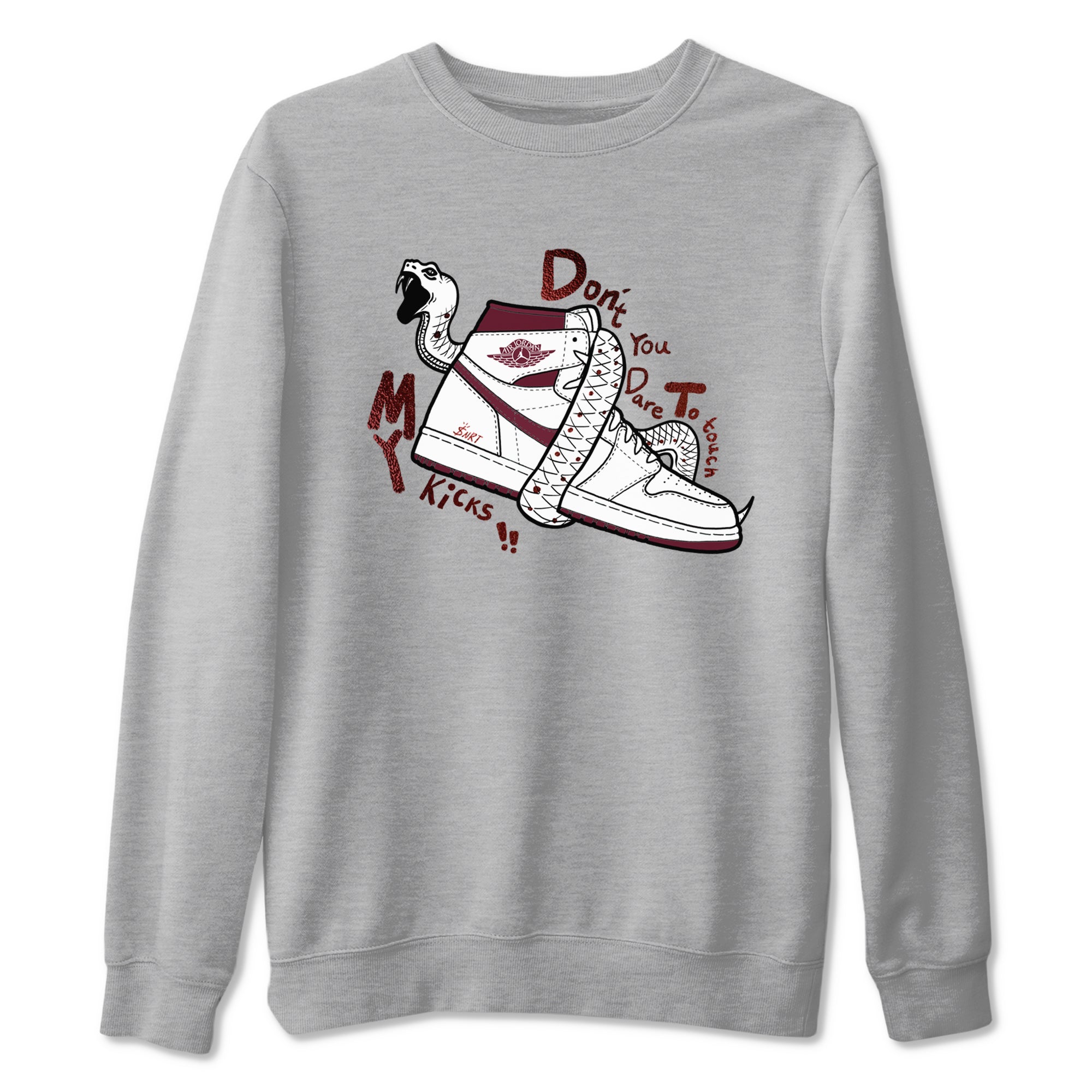 AJ1 High '85 Metallic Burgundy shirts to match jordans Don't Touch My Kicks sneaker match tees 1s High '85 Metallic Burgundy Drip Gear Zone streetwear brand Heather Grey 2 unisex cotton tee