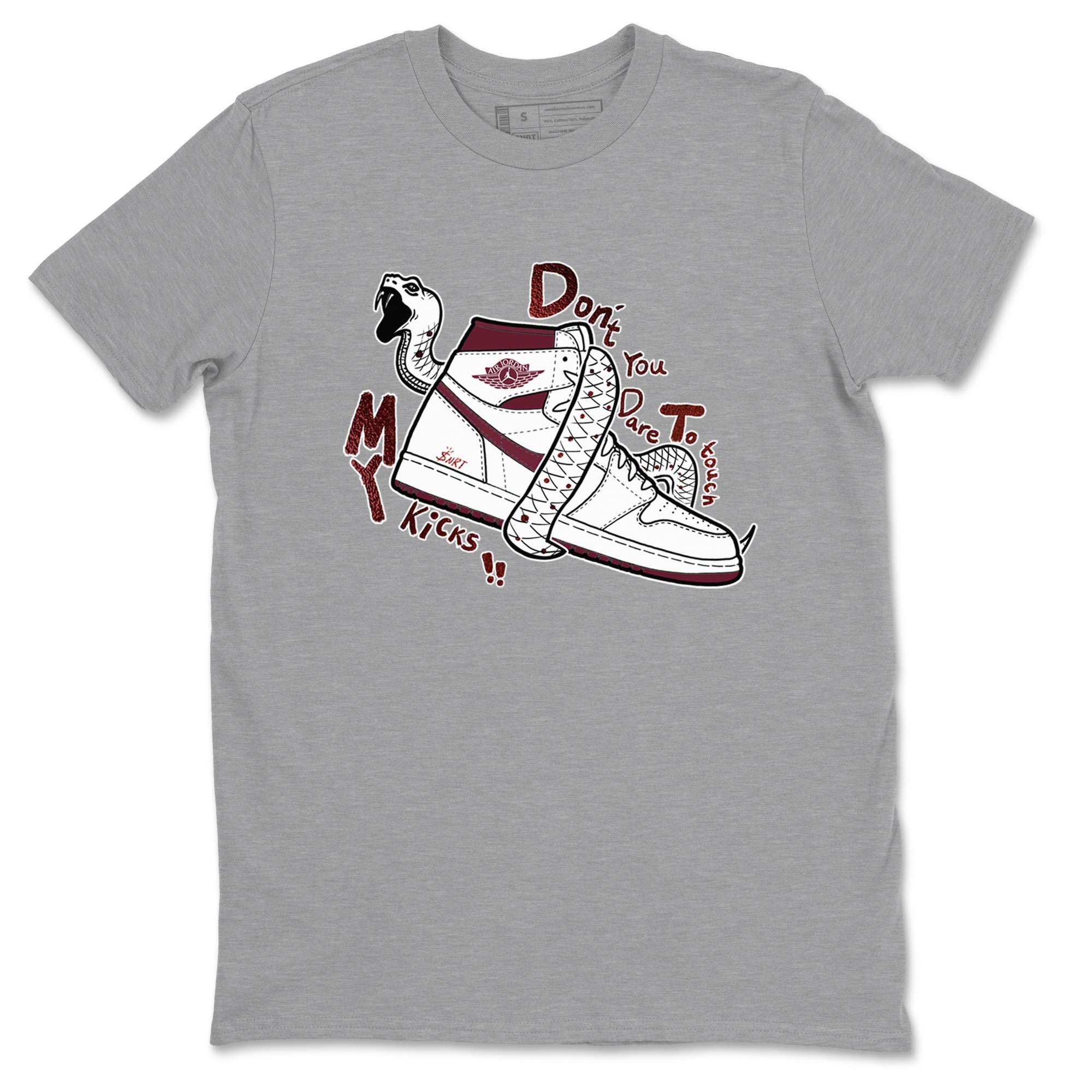 AJ1 High '85 Metallic Burgundy shirts to match jordans Don't Touch My Kicks sneaker match tees 1s High '85 Metallic Burgundy Drip Gear Zone streetwear brand Heather Grey 2 unisex cotton tee