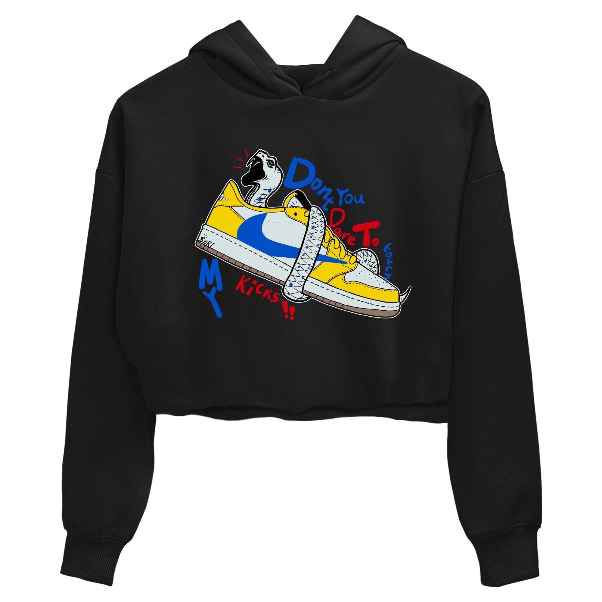 1s Travis Scott Canary shirt to match jordans Don't Touch My Kicks sneaker tees Air Jordan 1 Travis Scott Canary Drip Gear Zone Black 2 crop length shirt