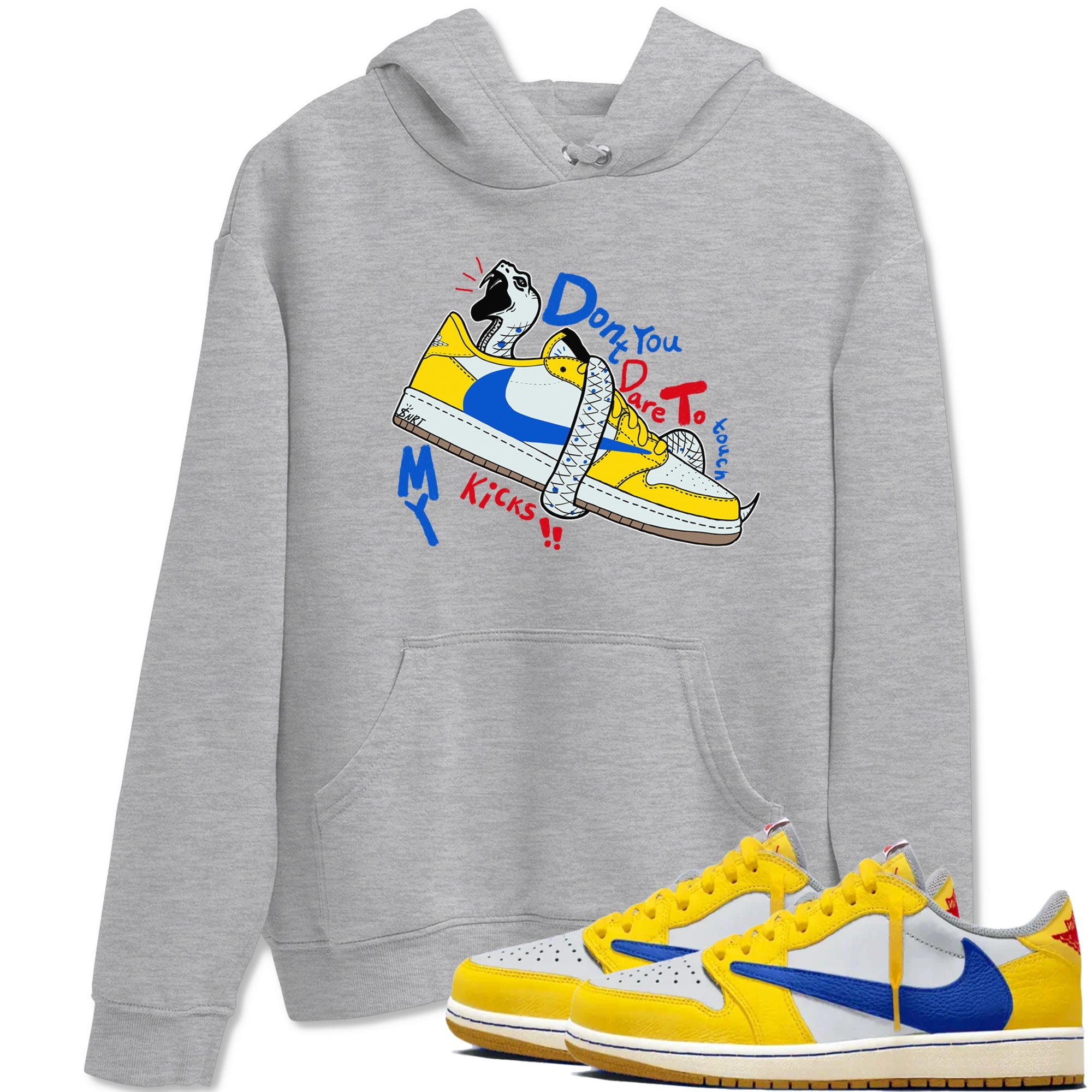 1s Travis Scott Canary shirt to match jordans Don't Touch My Kicks sneaker tees Air Jordan 1 Travis Scott Canary Drip Gear Zone unisex cotton Heather Grey 1 crew neck shirt