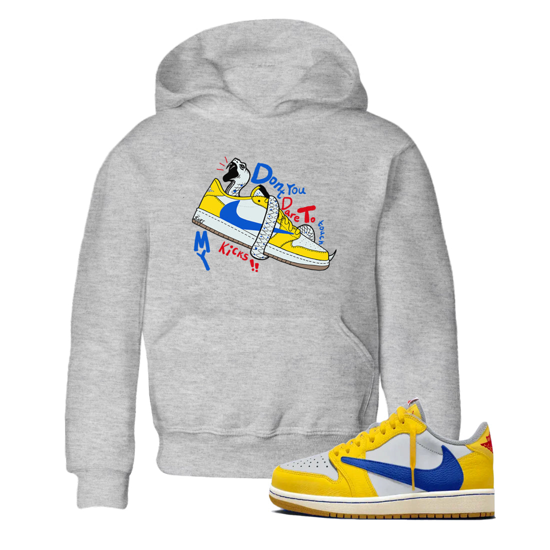 1s Travis Scott Canary shirt to match jordans Don't Touch My Kicks sneaker tees Air Jordan 1 Travis Scott Canary Drip Gear Zone baby toddler Heather Grey 1 cotton Shirt