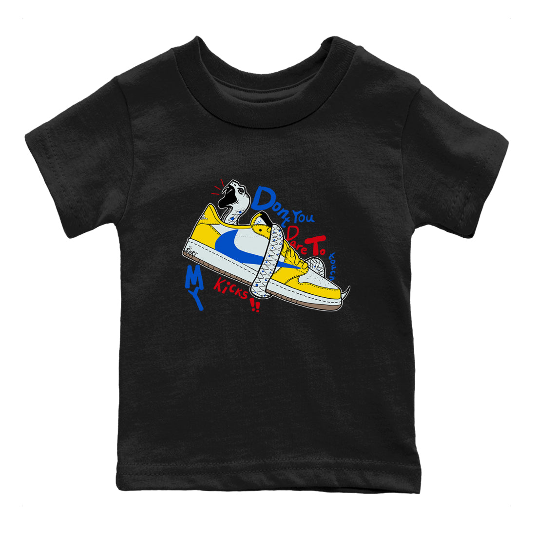 1s Travis Scott Canary shirt to match jordans Don't Touch My Kicks sneaker tees Air Jordan 1 Travis Scott Canary Drip Gear Zone baby toddler Black 2 cotton Shirt