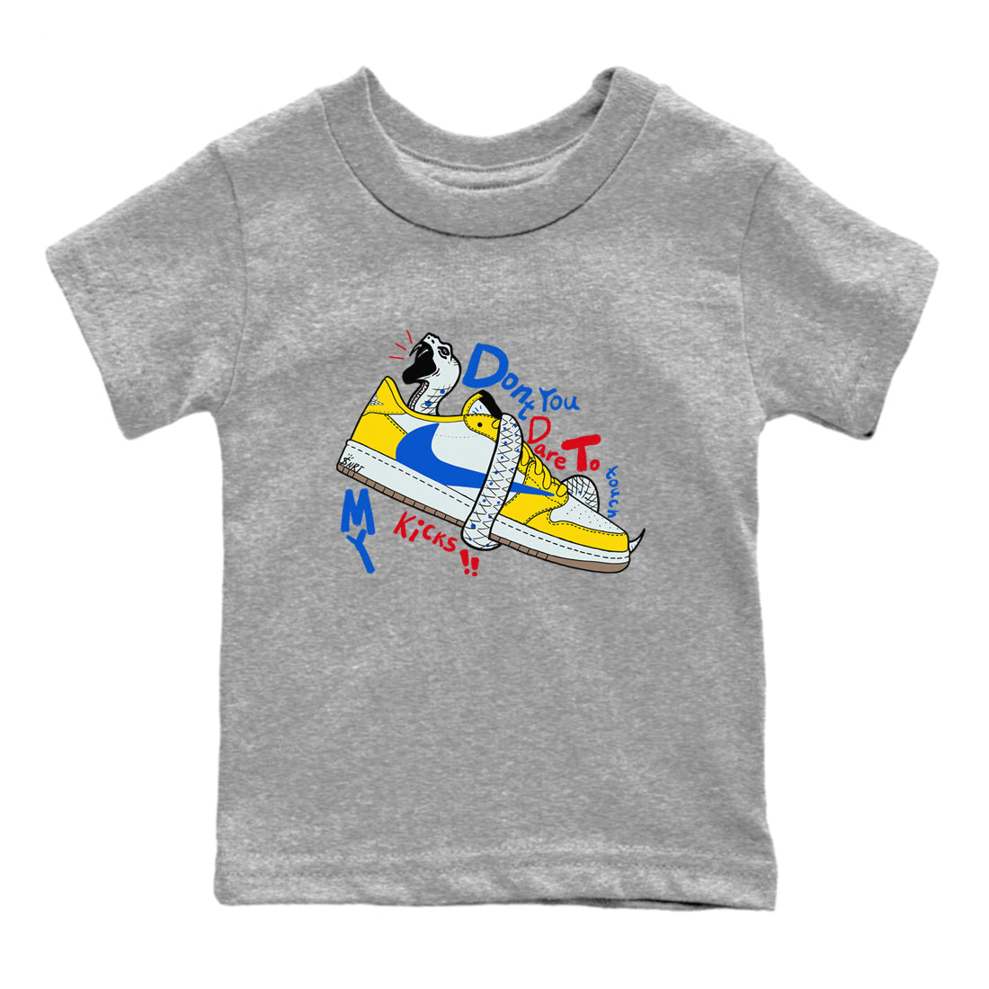 1s Travis Scott Canary shirt to match jordans Don't Touch My Kicks sneaker tees Air Jordan 1 Travis Scott Canary Drip Gear Zone baby toddler Heather Grey 2 cotton Shirt