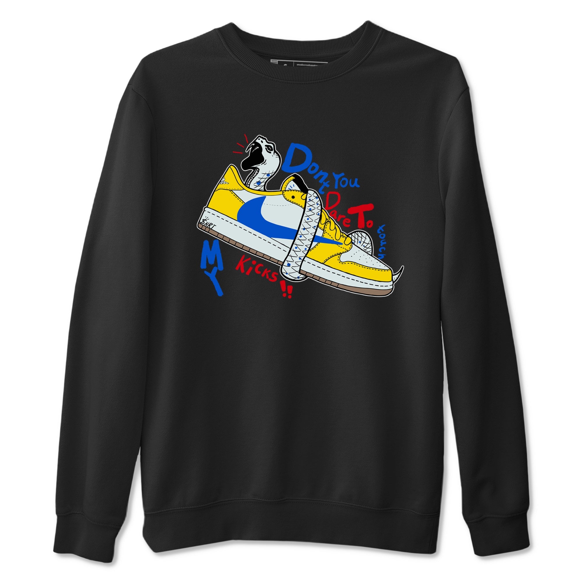 1s Travis Scott Canary shirt to match jordans Don't Touch My Kicks sneaker tees Air Jordan 1 Travis Scott Canary Drip Gear Zone unisex cotton Black 2 crew neck shirt