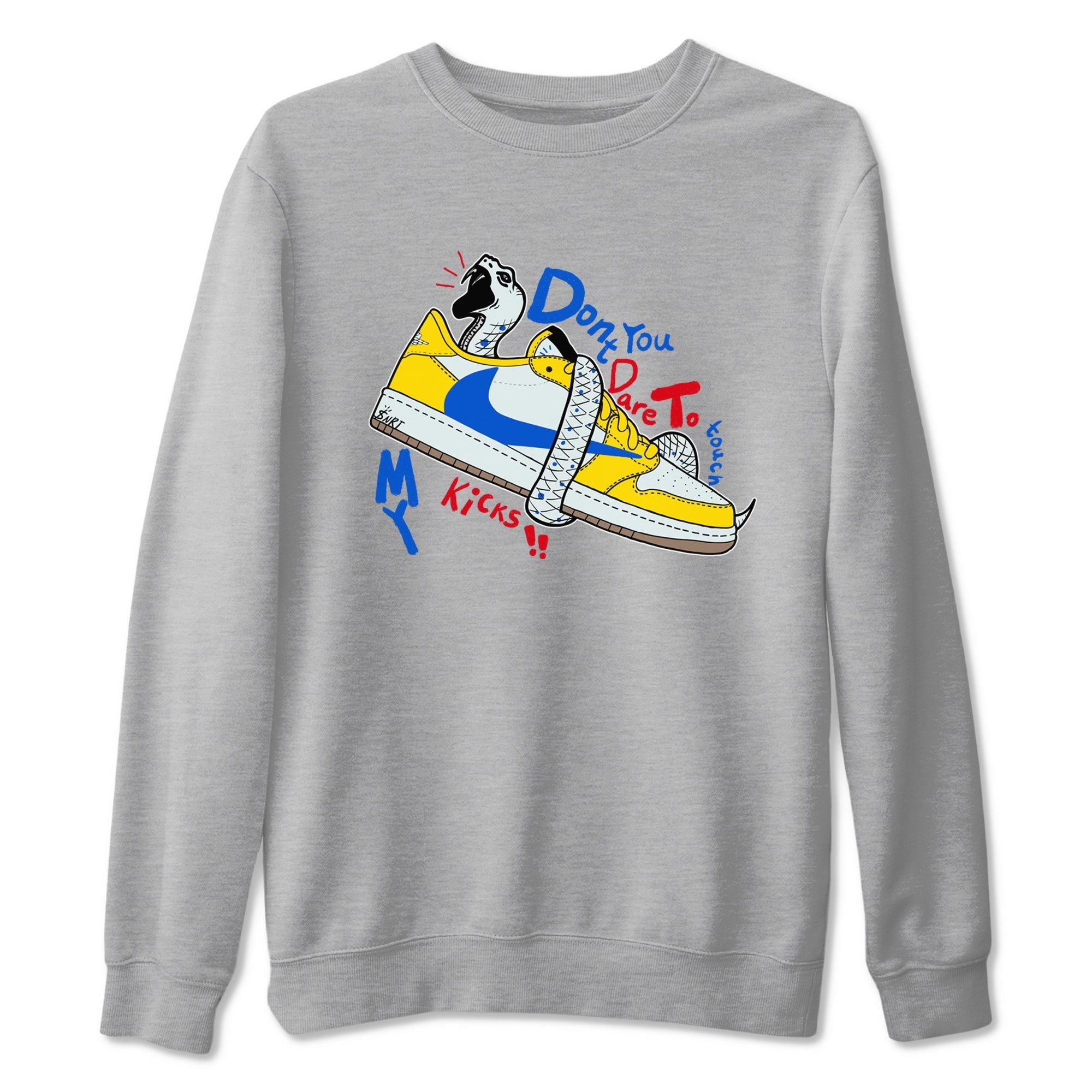 1s Travis Scott Canary shirt to match jordans Don't Touch My Kicks sneaker tees Air Jordan 1 Travis Scott Canary Drip Gear Zone unisex cotton Heather Grey 2 crew neck shirt