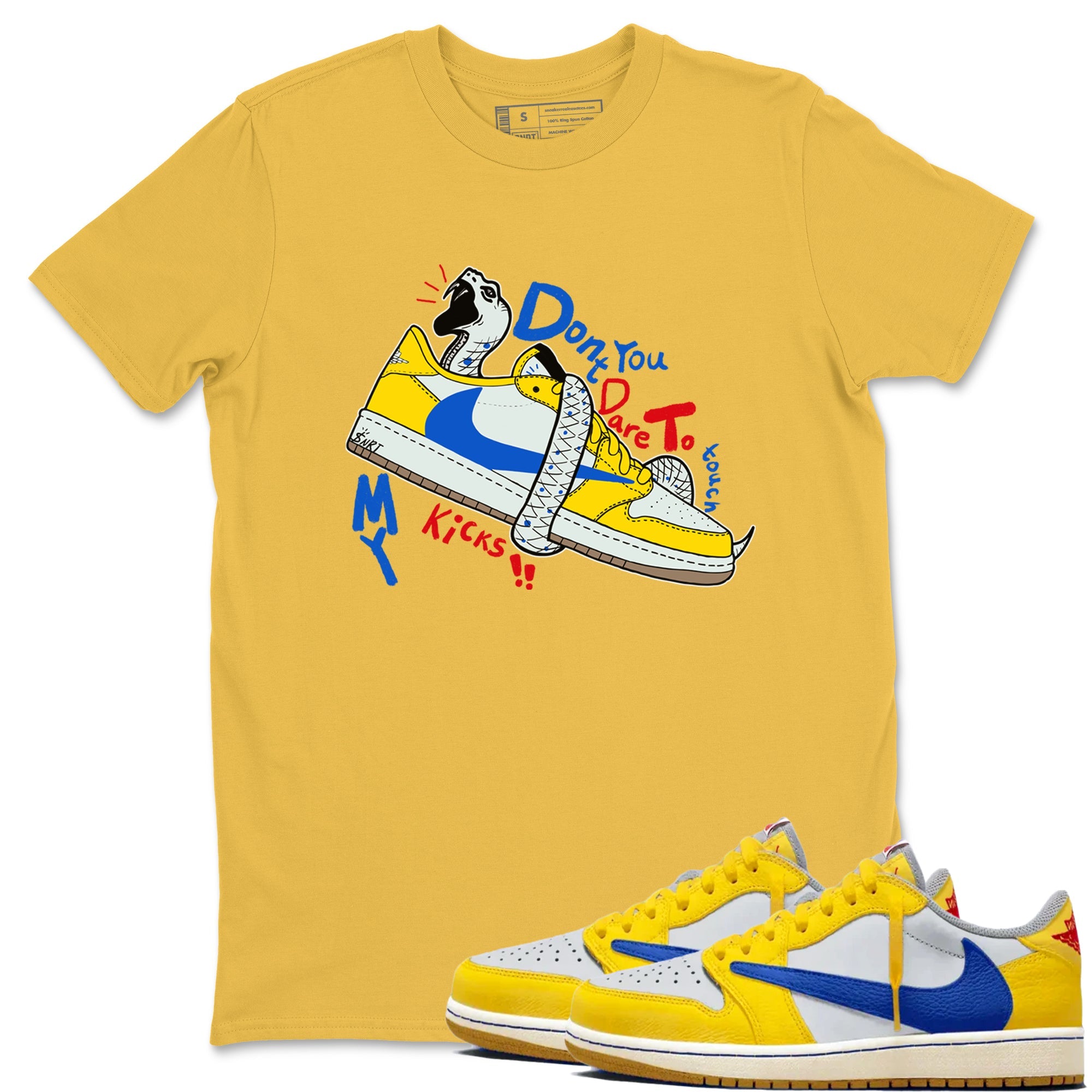 1s Travis Scott Canary shirt to match jordans Don't Touch My Kicks sneaker tees Air Jordan 1 Travis Scott Canary Drip Gear Zone unisex cotton Daisy 1 crew neck shirt