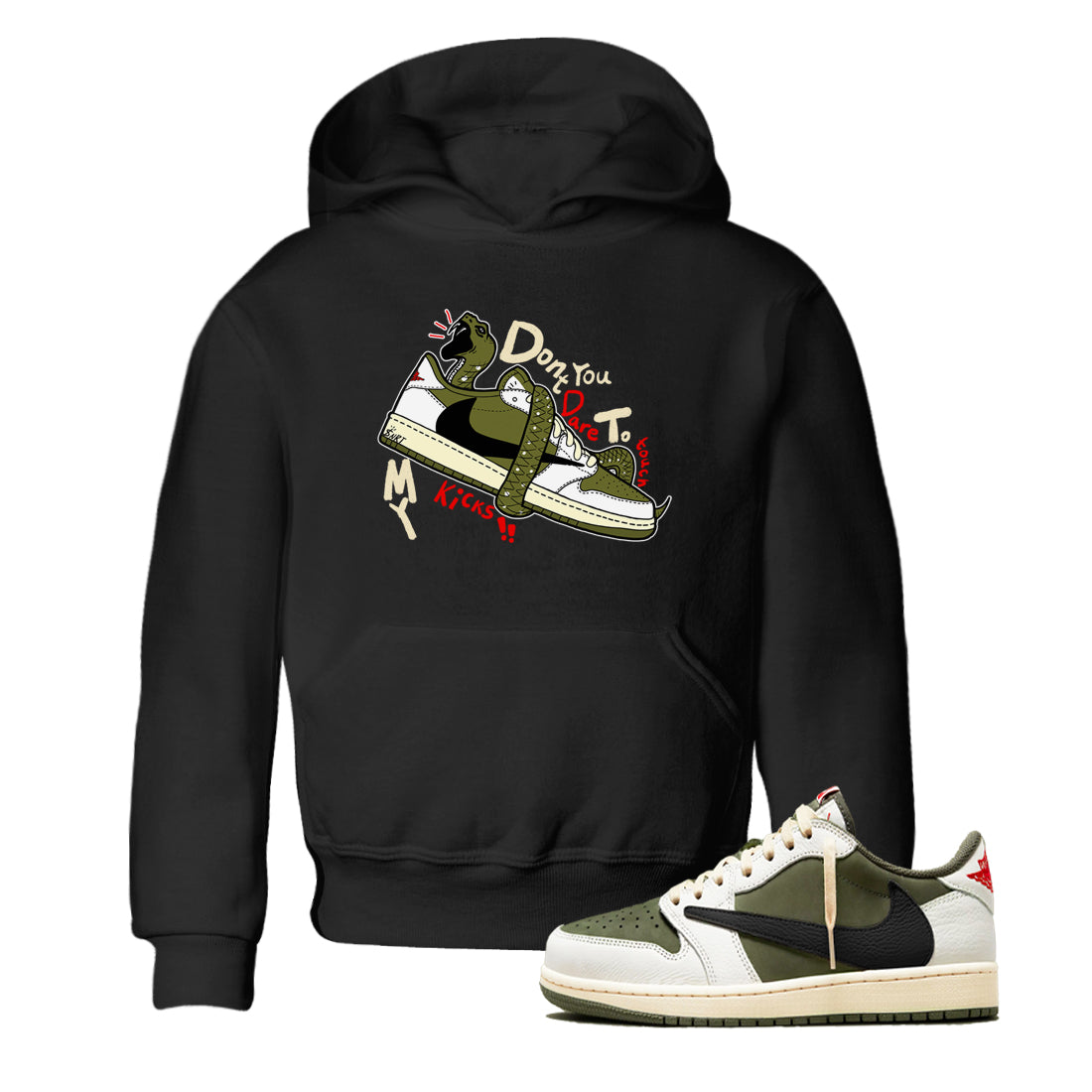 Jordan 1 Olive t shirts to match sneakers Don't Touch My Kicks sneaker match tees Air Jordan 1 Low x Travis Scott Reverse Olive tee Drip Gear Zone Youth Baby Black 1 tee