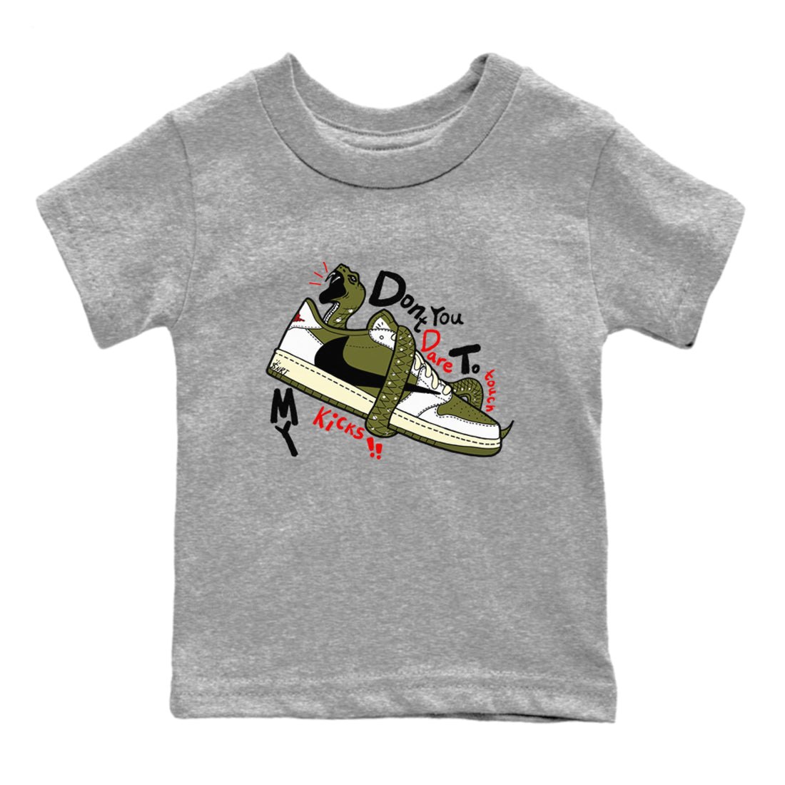 Jordan 1 Olive t shirts to match sneakers Don't Touch My Kicks sneaker match tees Air Jordan 1 Low x Travis Scott Reverse Olive tee Drip Gear Zone Youth Baby Heather Grey 2 tee