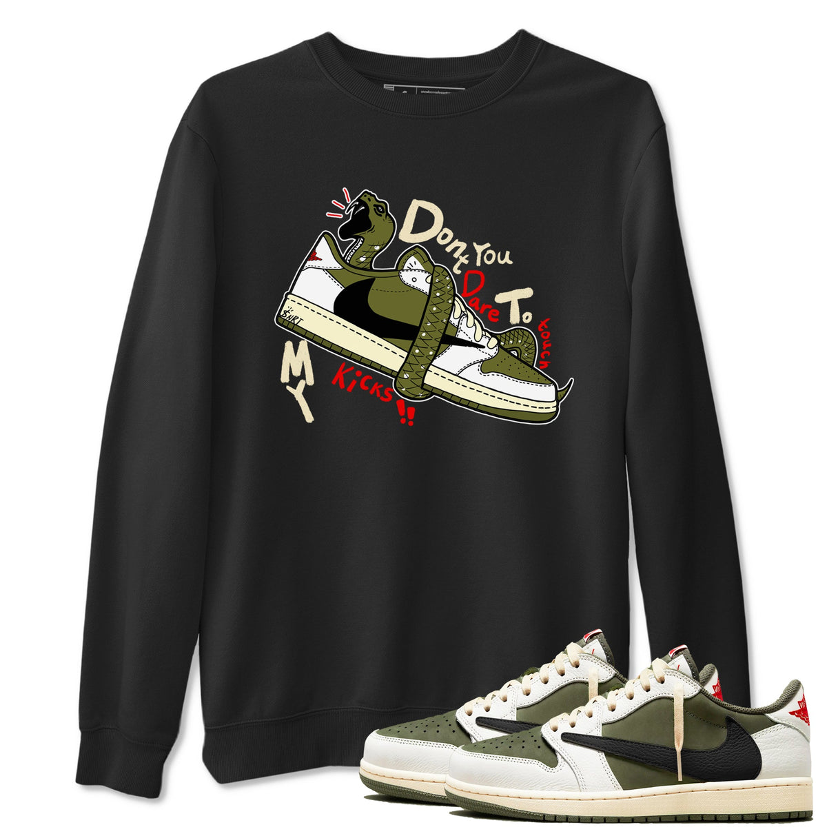 Jordan 1 Olive t shirts to match sneakers Don't Touch My Kicks sneaker match tees Air Jordan 1 Low x Travis Scott Reverse Olive tee Drip Gear Zone unisex cotton Black 1 shirts