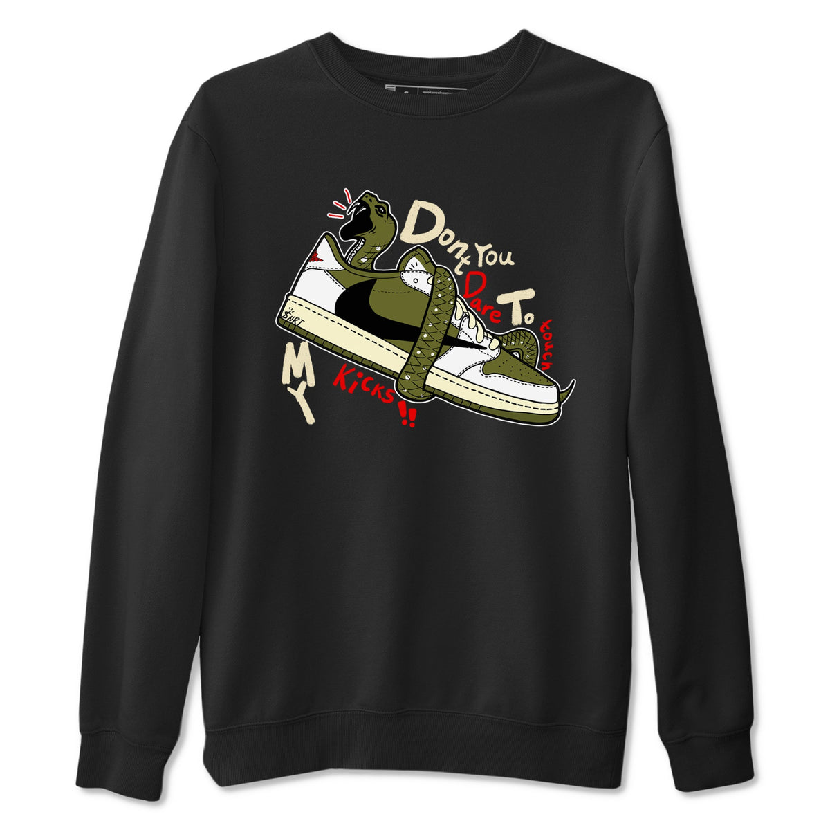 Jordan 1 Olive t shirts to match sneakers Don't Touch My Kicks sneaker match tees Air Jordan 1 Low x Travis Scott Reverse Olive tee Drip Gear Zone unisex cotton Black 2 shirts