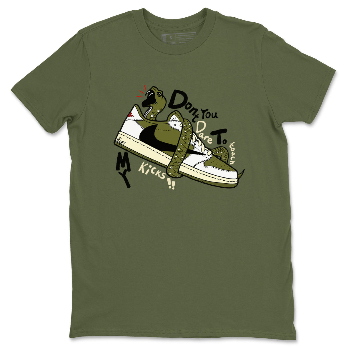 Jordan 1 Olive t shirts to match sneakers Don't Touch My Kicks sneaker match tees Air Jordan 1 Low x Travis Scott Reverse Olive tee Drip Gear Zone unisex cotton Military Green 2 shirts