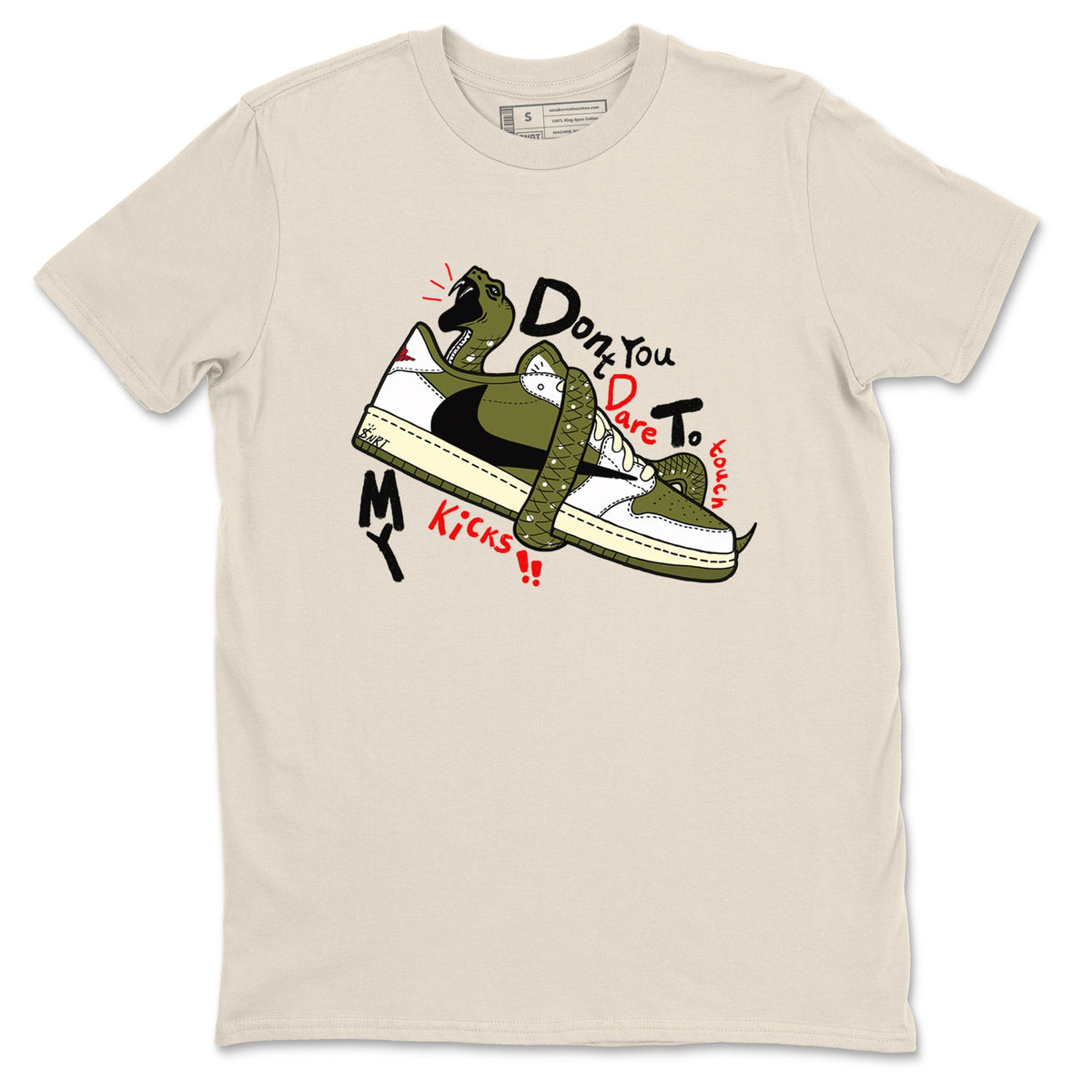 Jordan 1 Olive t shirts to match sneakers Don't Touch My Kicks sneaker match tees Air Jordan 1 Low x Travis Scott Reverse Olive tee Drip Gear Zone unisex cotton Natural 2 shirts