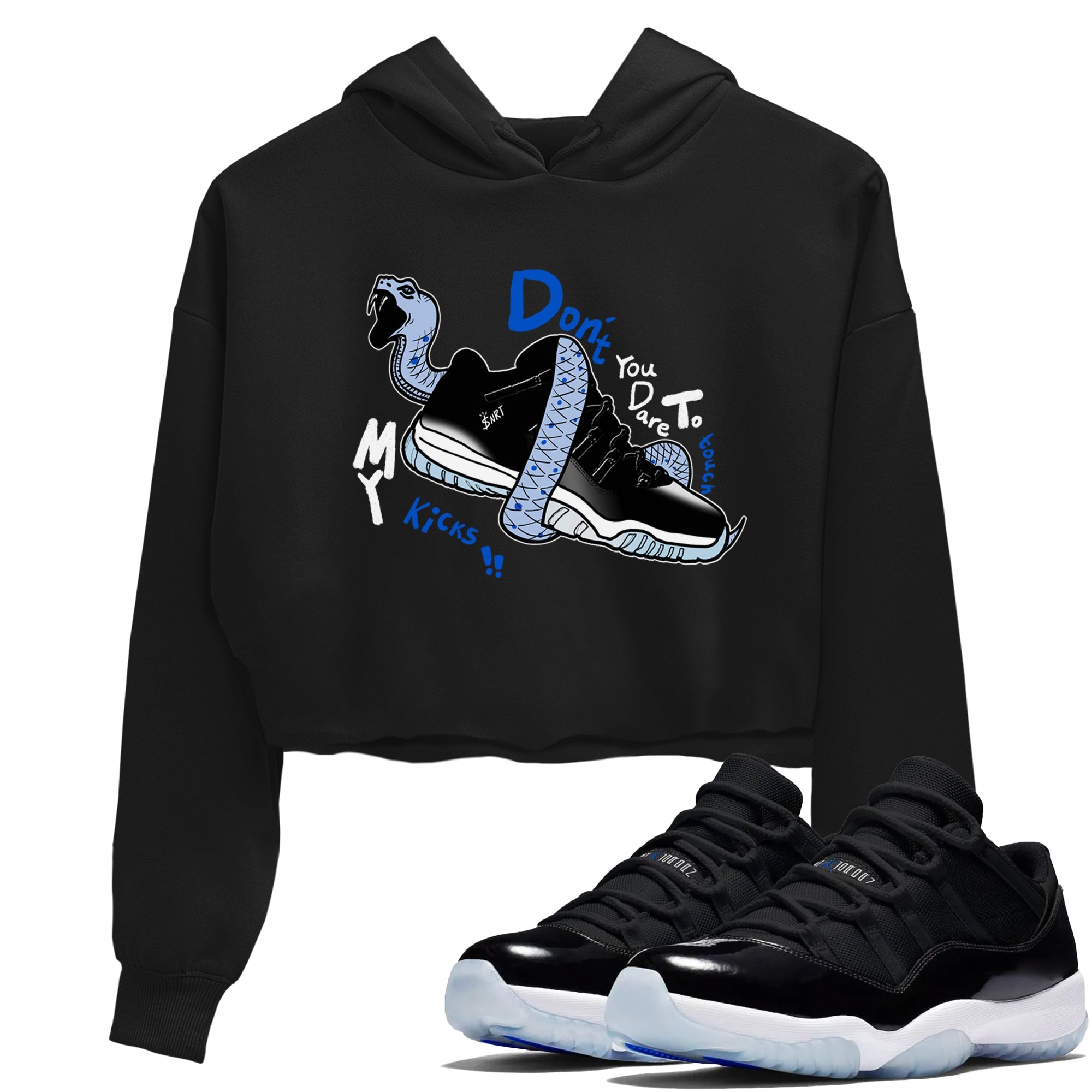 AJ11 Space shirt to match jordans Don't Touch My Kicks sneaker tees Air Jordan 11 Space Drip Gear Zone Black 1 crop length shirt