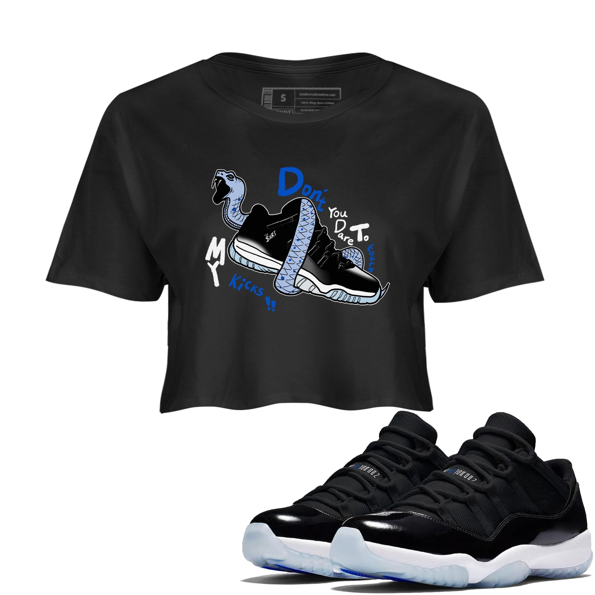 AJ11 Space shirt to match jordans Don't Touch My Kicks sneaker tees Air Jordan 11 Space Drip Gear Zone Black 1 crop length shirt