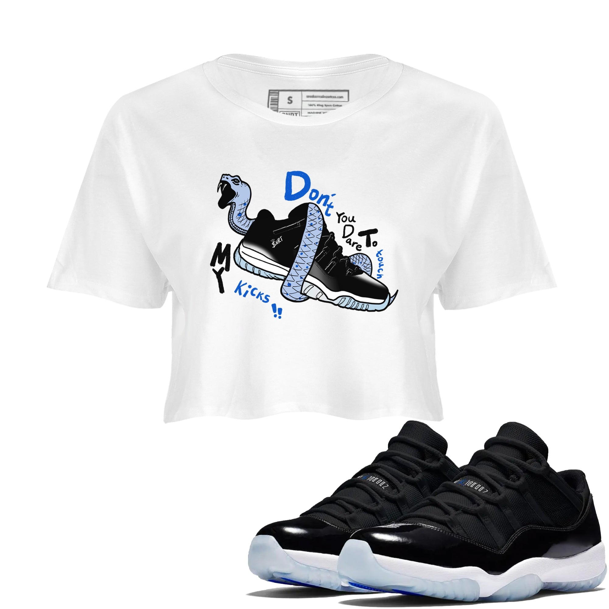 AJ11 Space shirt to match jordans Don't Touch My Kicks sneaker tees Air Jordan 11 Space Drip Gear Zone White 1 crop length shirt
