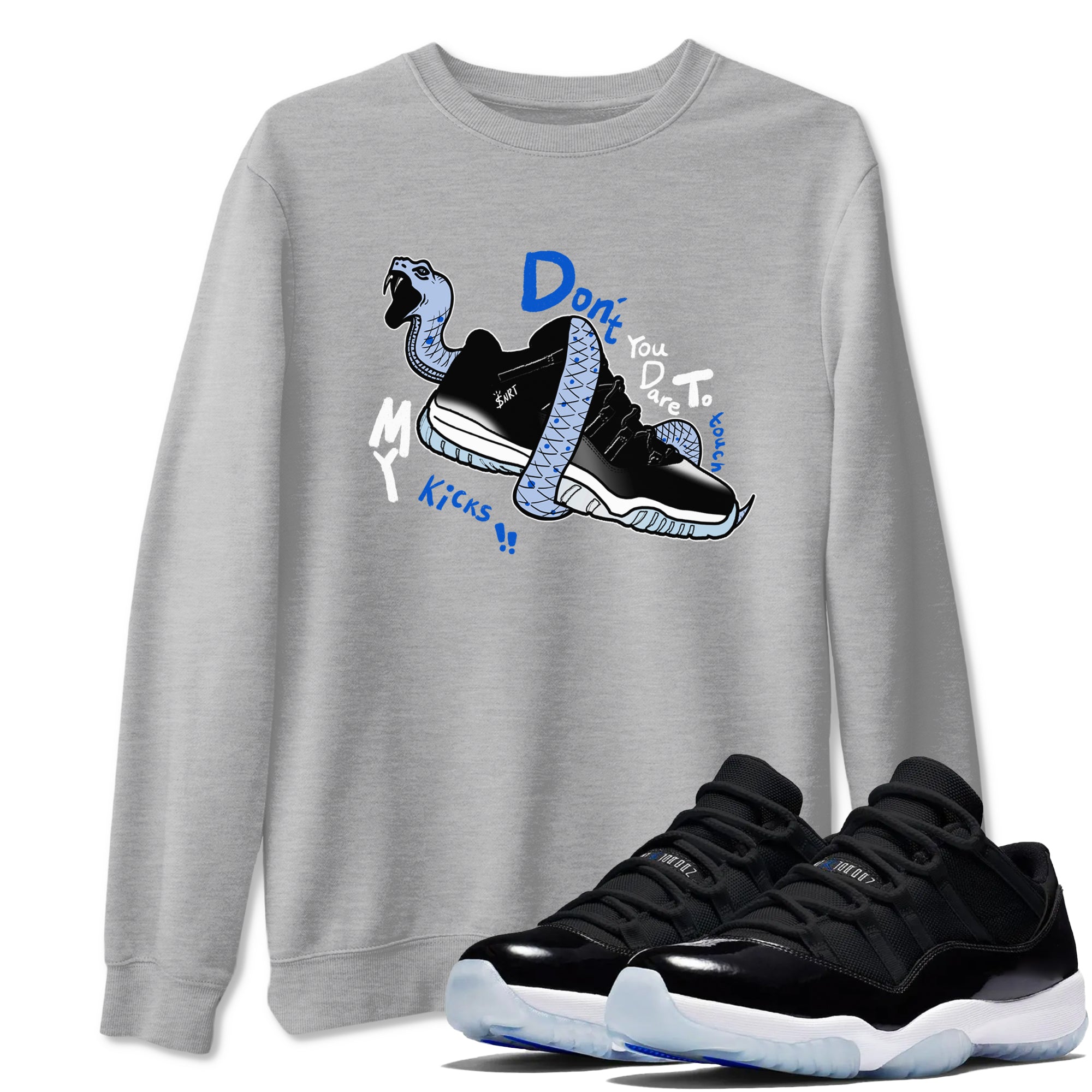 AJ11 Space shirt to match jordans Don't Touch My Kicks sneaker tees Air Jordan 11 Space Drip Gear Zone unisex cotton Heather Grey 1 crew neck shirt