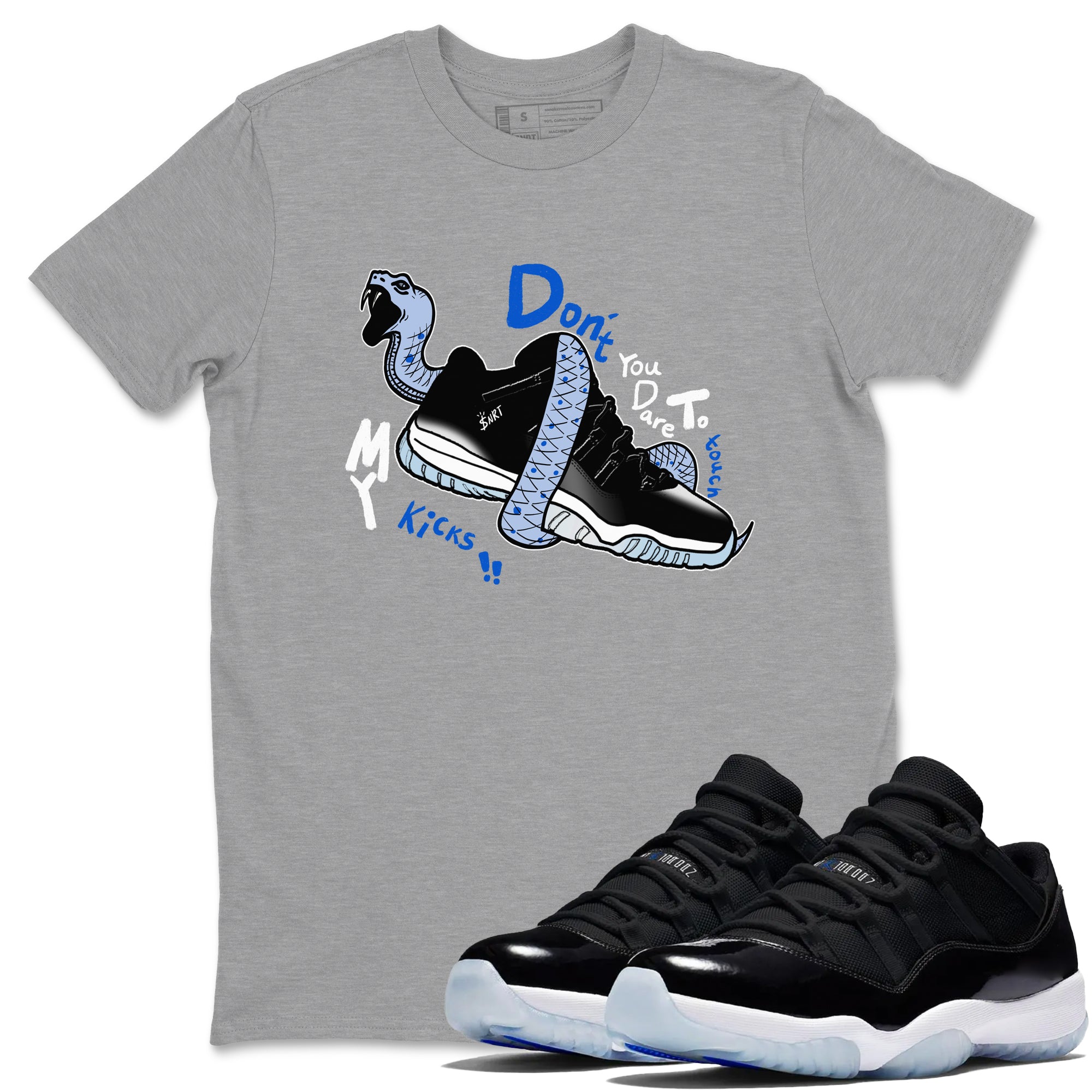 AJ11 Space shirt to match jordans Don't Touch My Kicks sneaker tees Air Jordan 11 Space Drip Gear Zone unisex cotton Heather Grey 1 crew neck shirt