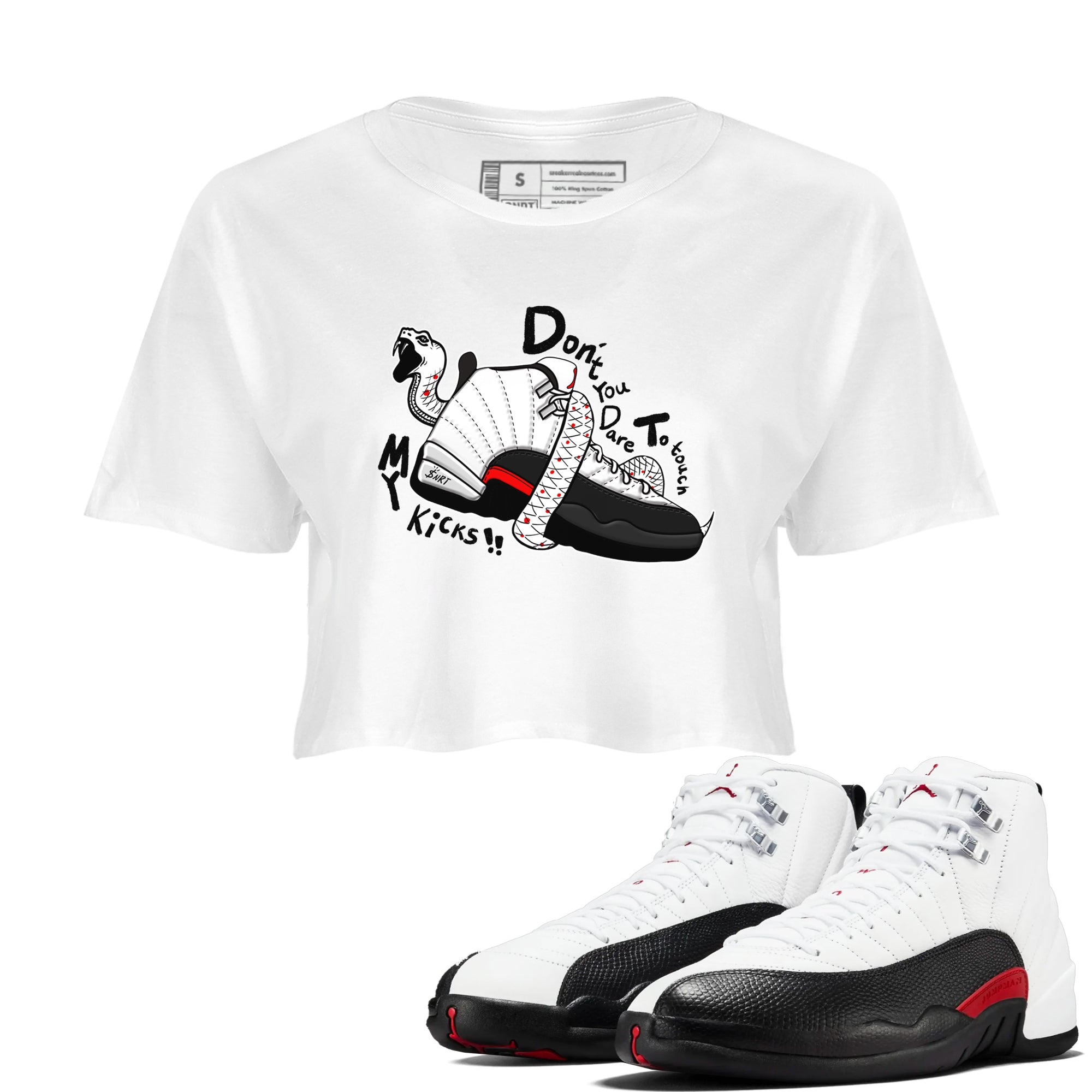 Air Jordan 12 Red Taxi shirts to match jordans Don't Touch My Kicks sneaker match tees 12s Red Taxi Drip Gear Zone White 1 crop length shirt