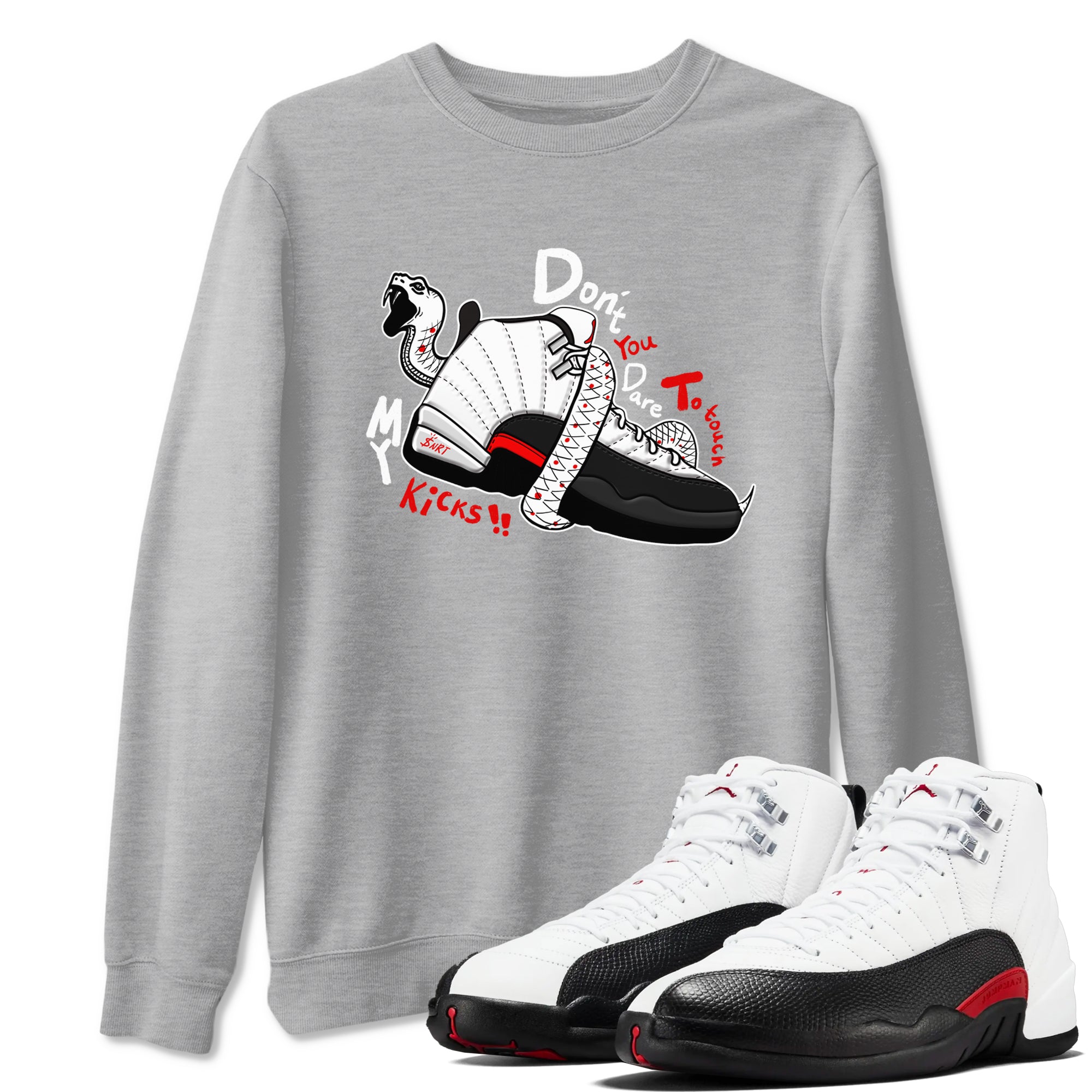 Air Jordan 12 Red Taxi shirts to match jordans Don't Touch My Kicks sneaker match tees 12s Red Taxi Drip Gear Zone unisex cotton Heather Grey 1 crew neck shirt