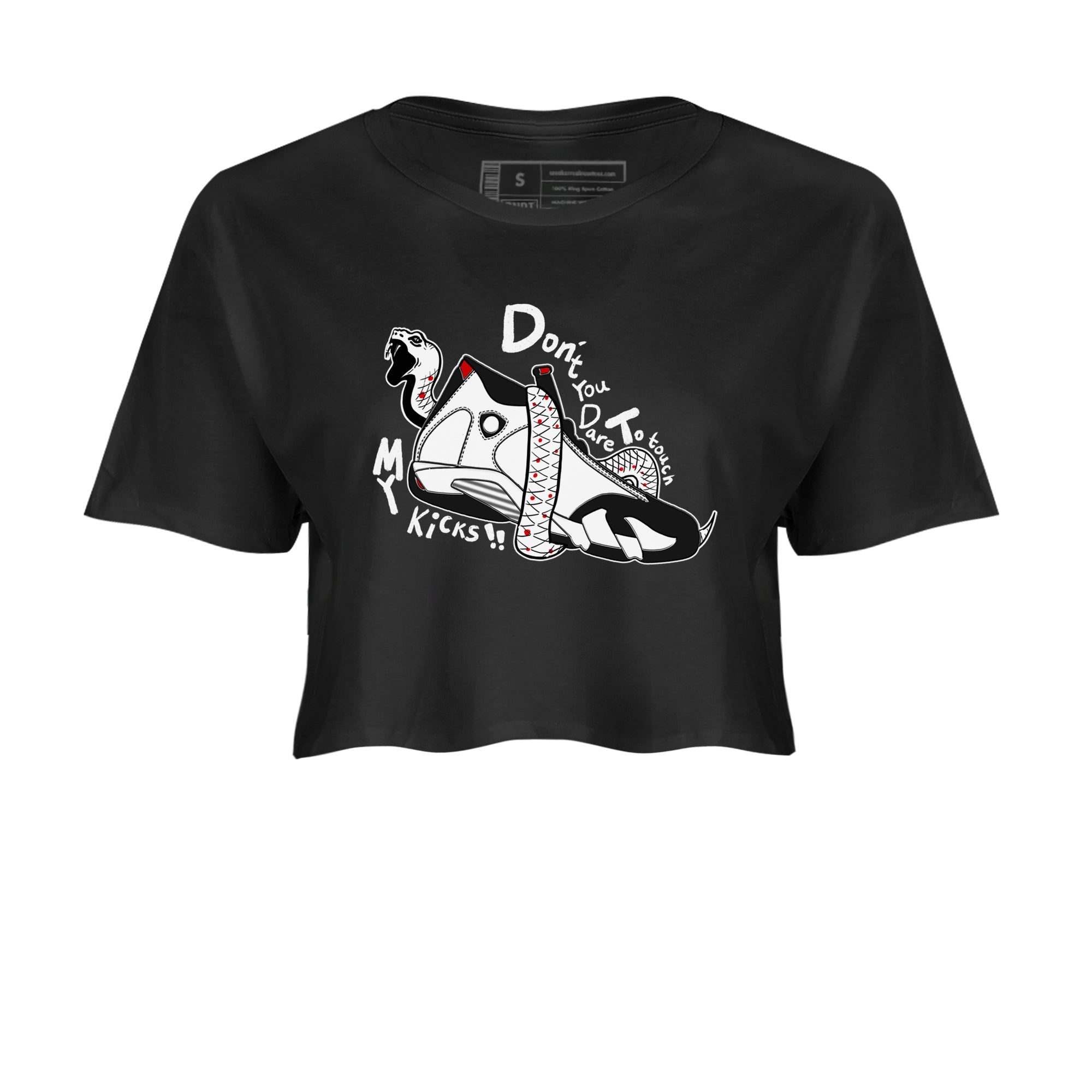 Air Jordan 14 Black Toe t shirts to match sneakers Don't Touch My Kicks sneaker match tees 14s Black Toe sneaker match tee Drip Gear Zone unisex cotton Black 2 crop tee