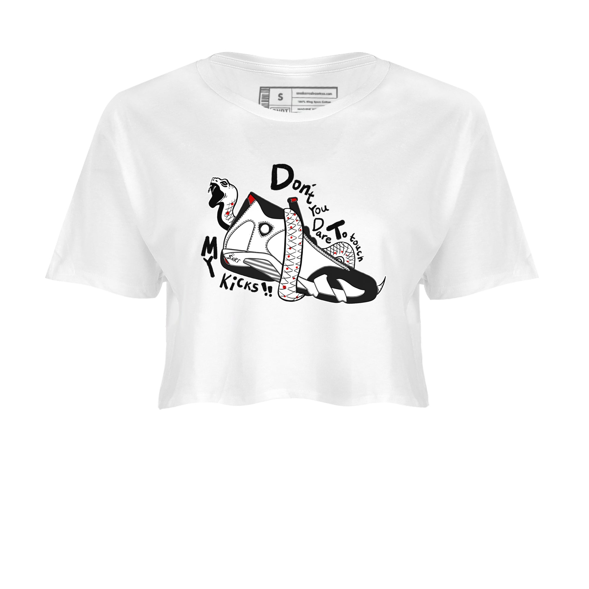 Air Jordan 14 Black Toe t shirts to match sneakers Don't Touch My Kicks sneaker match tees 14s Black Toe sneaker match tee Drip Gear Zone unisex cotton White 2 crop tee
