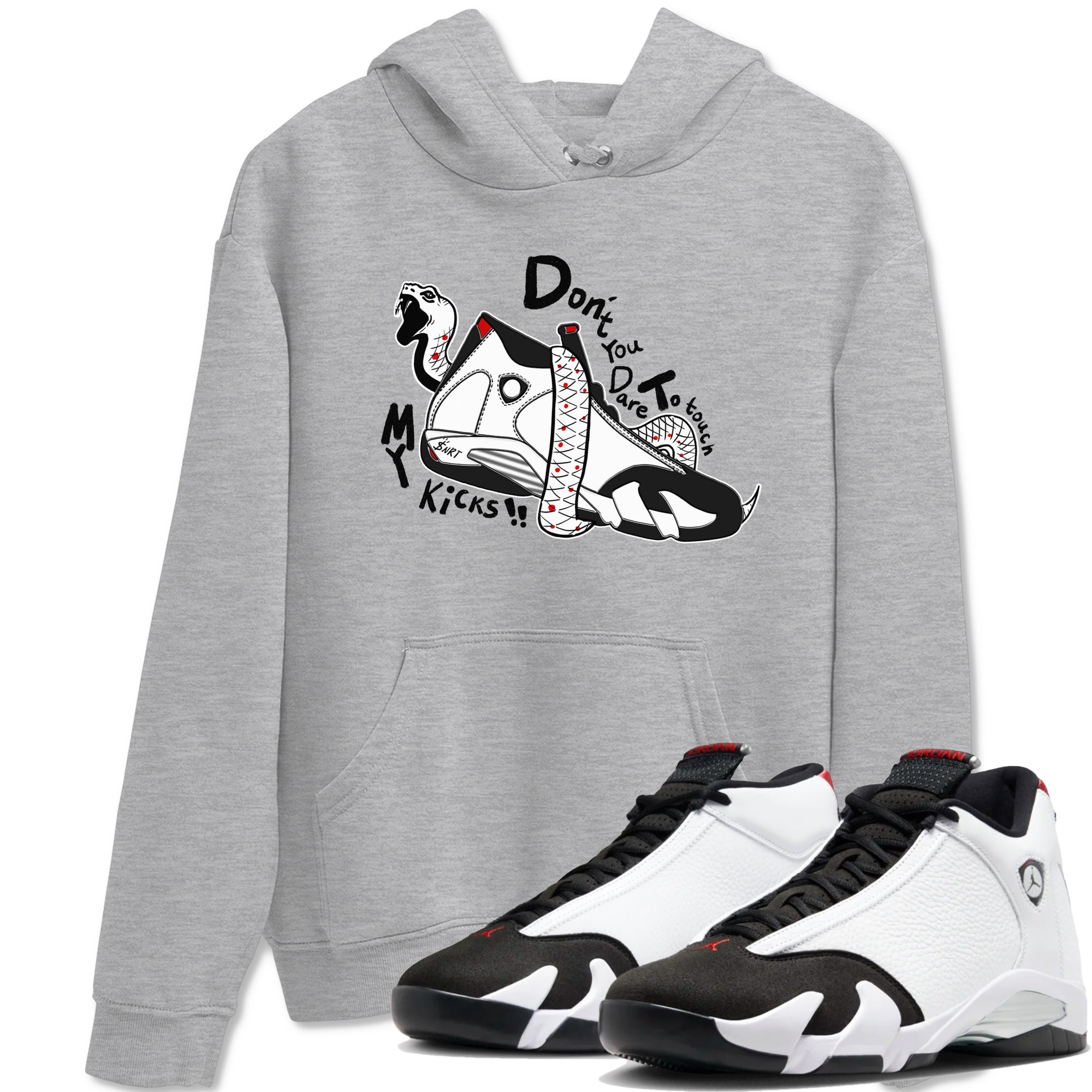 Air Jordan 14 Black Toe t shirts to match sneakers Don't Touch My Kicks sneaker match tees 14s Black Toe sneaker match tee Drip Gear Zone unisex cotton Heather Grey 1 shirts
