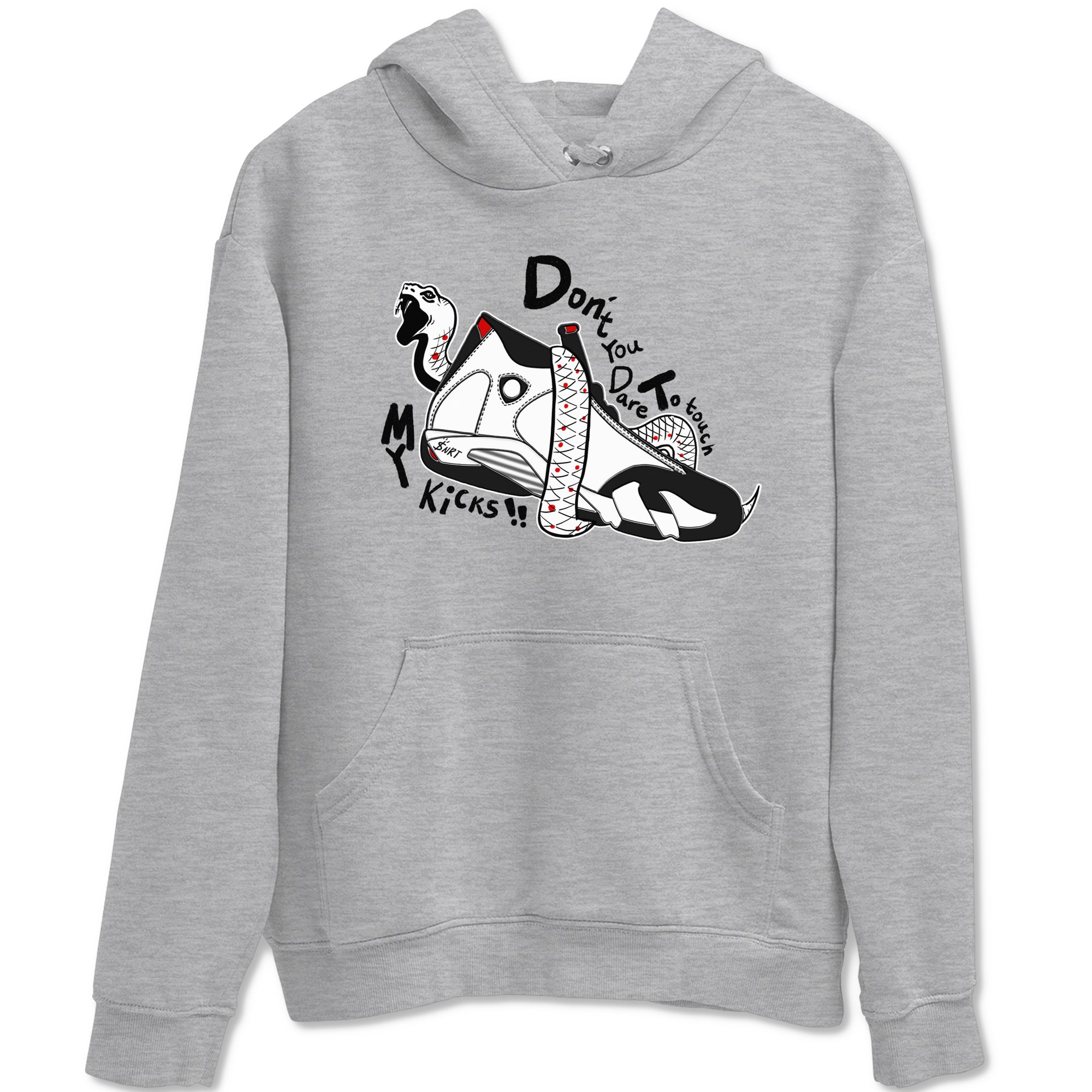 Air Jordan 14 Black Toe t shirts to match sneakers Don't Touch My Kicks sneaker match tees 14s Black Toe sneaker match tee Drip Gear Zone unisex cotton Heather Grey 2 shirts