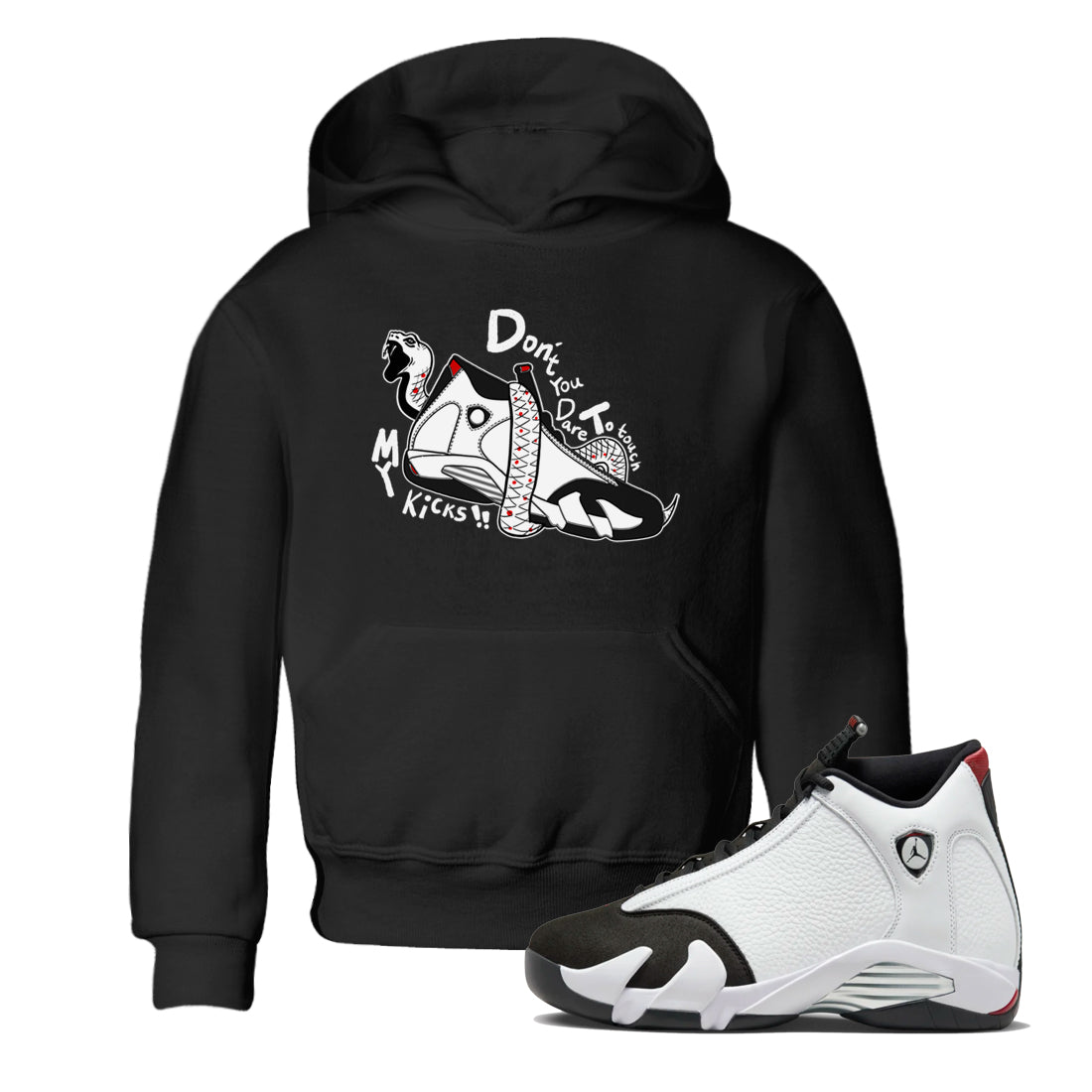 Air Jordan 14 Black Toe t shirts to match sneakers Don't Touch My Kicks sneaker match tees 14s Black Toe sneaker match tee Drip Gear Zone Youth Baby Black 1 tee