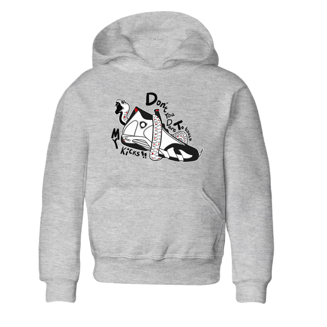 Air Jordan 14 Black Toe t shirts to match sneakers Don't Touch My Kicks sneaker match tees 14s Black Toe sneaker match tee Drip Gear Zone Youth Baby Heather Grey 2 tee