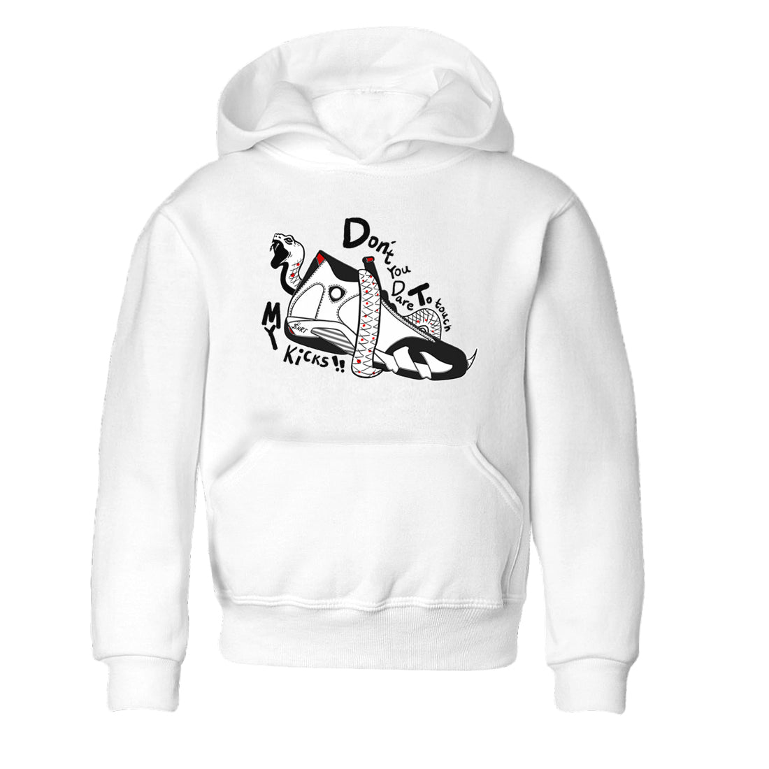 Air Jordan 14 Black Toe t shirts to match sneakers Don't Touch My Kicks sneaker match tees 14s Black Toe sneaker match tee Drip Gear Zone Youth Baby White 2 tee